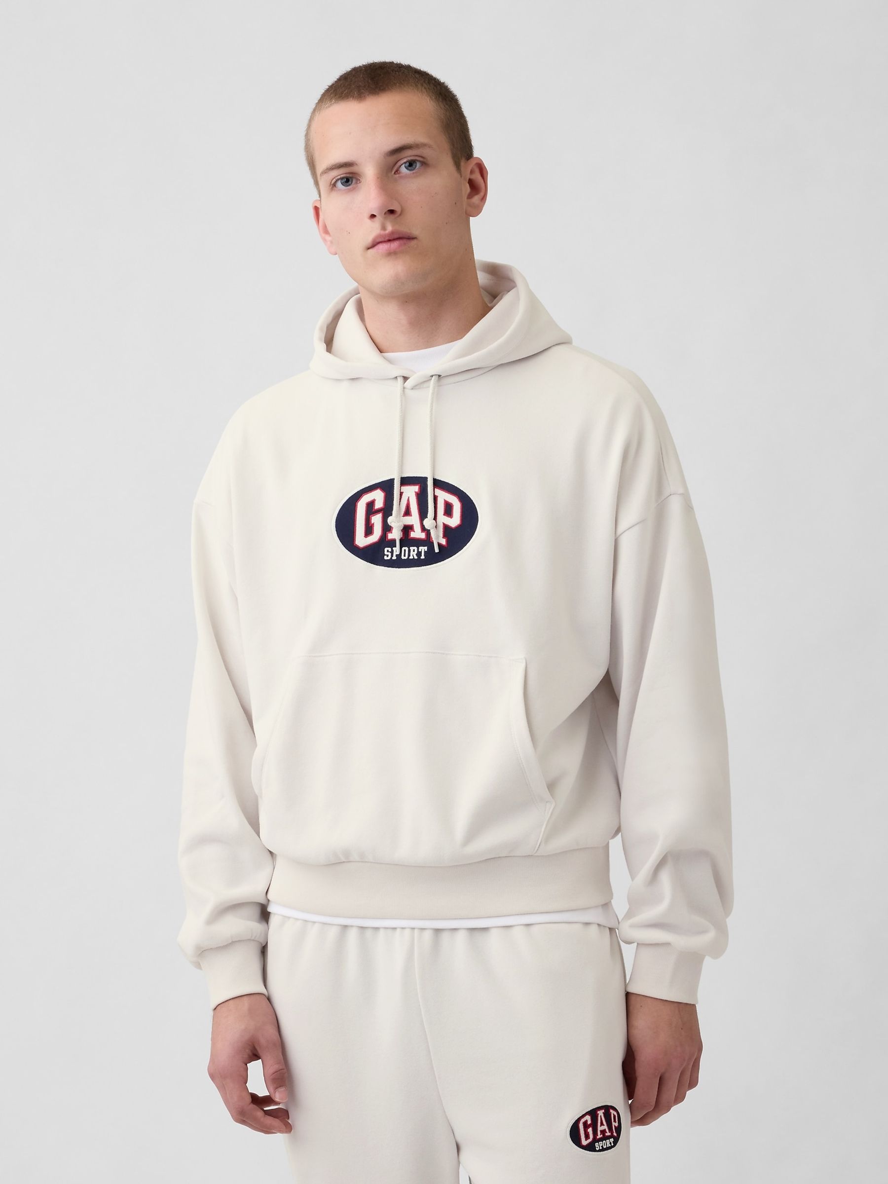 Cream Vintage Soft Terry Oversized Logo Crop Hoodie - Image 1 of 4