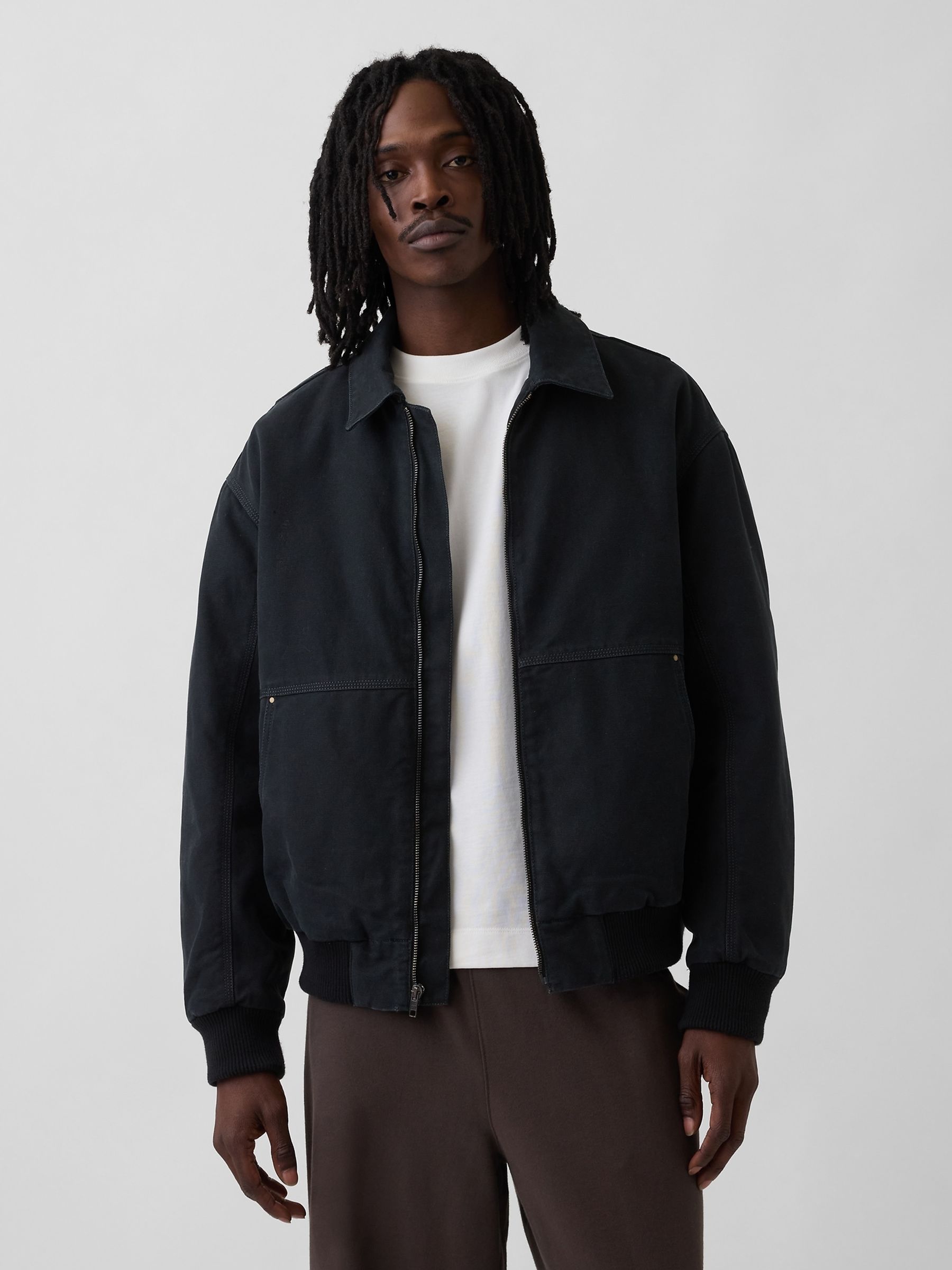 Black Canvas Bomber Jacket - Image 1 of 4 Black Canvas Bomber Jacket - Image 1 of 4