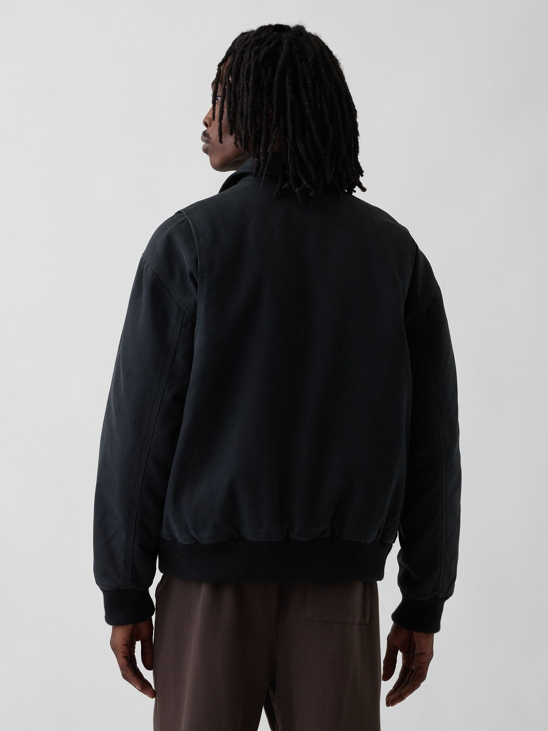 Black Canvas Bomber Jacket - Image 2 of 4 Black Canvas Bomber Jacket - Image 2 of 4