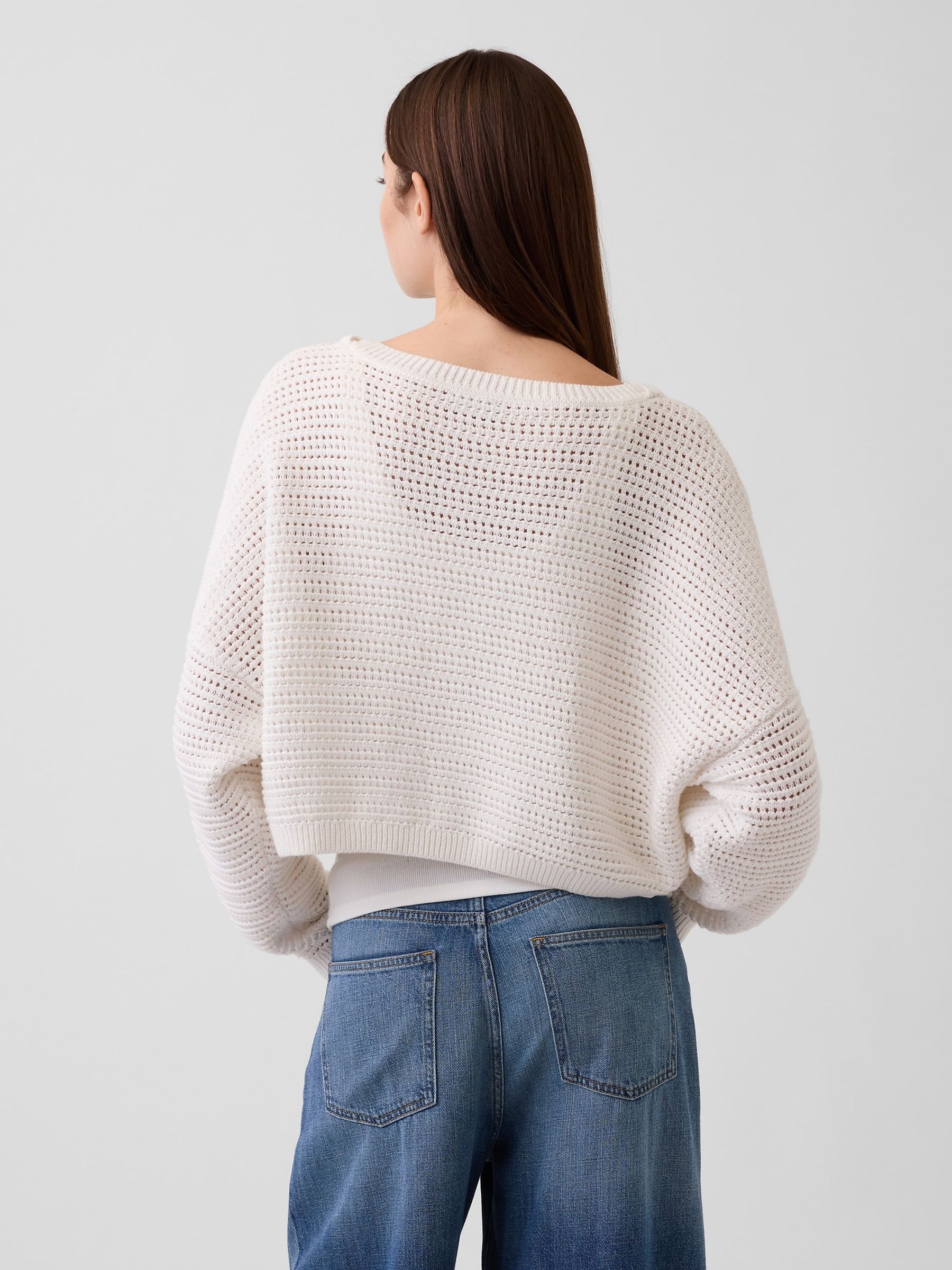 White Crochet Boat Neck Crop Jumper - Image 2 of 5