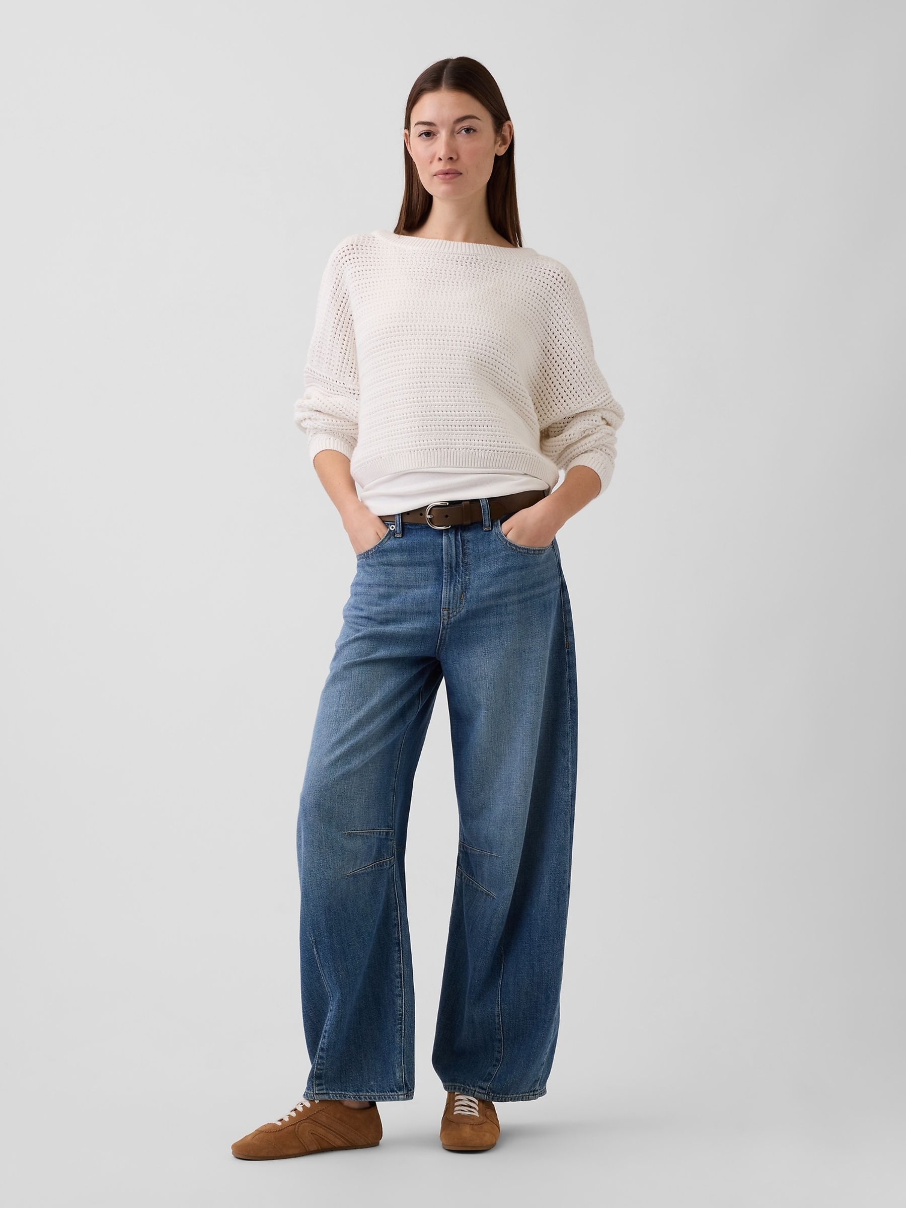 White Crochet Boat Neck Crop Jumper - Image 3 of 5