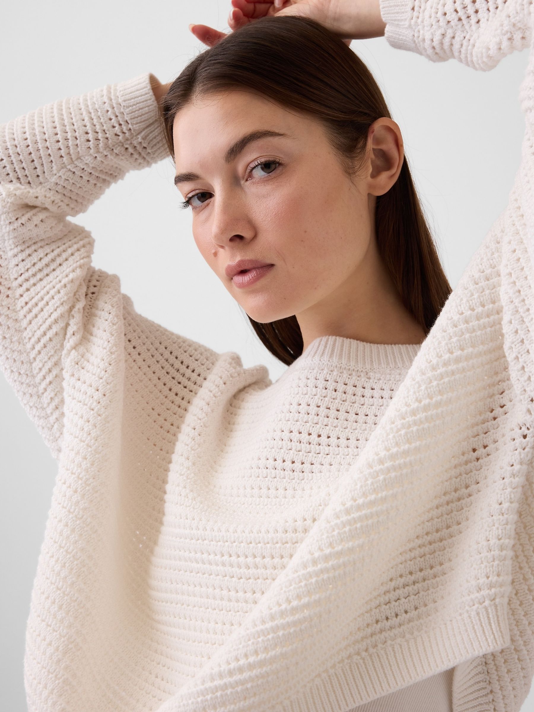 White Crochet Boat Neck Crop Jumper - Image 4 of 5