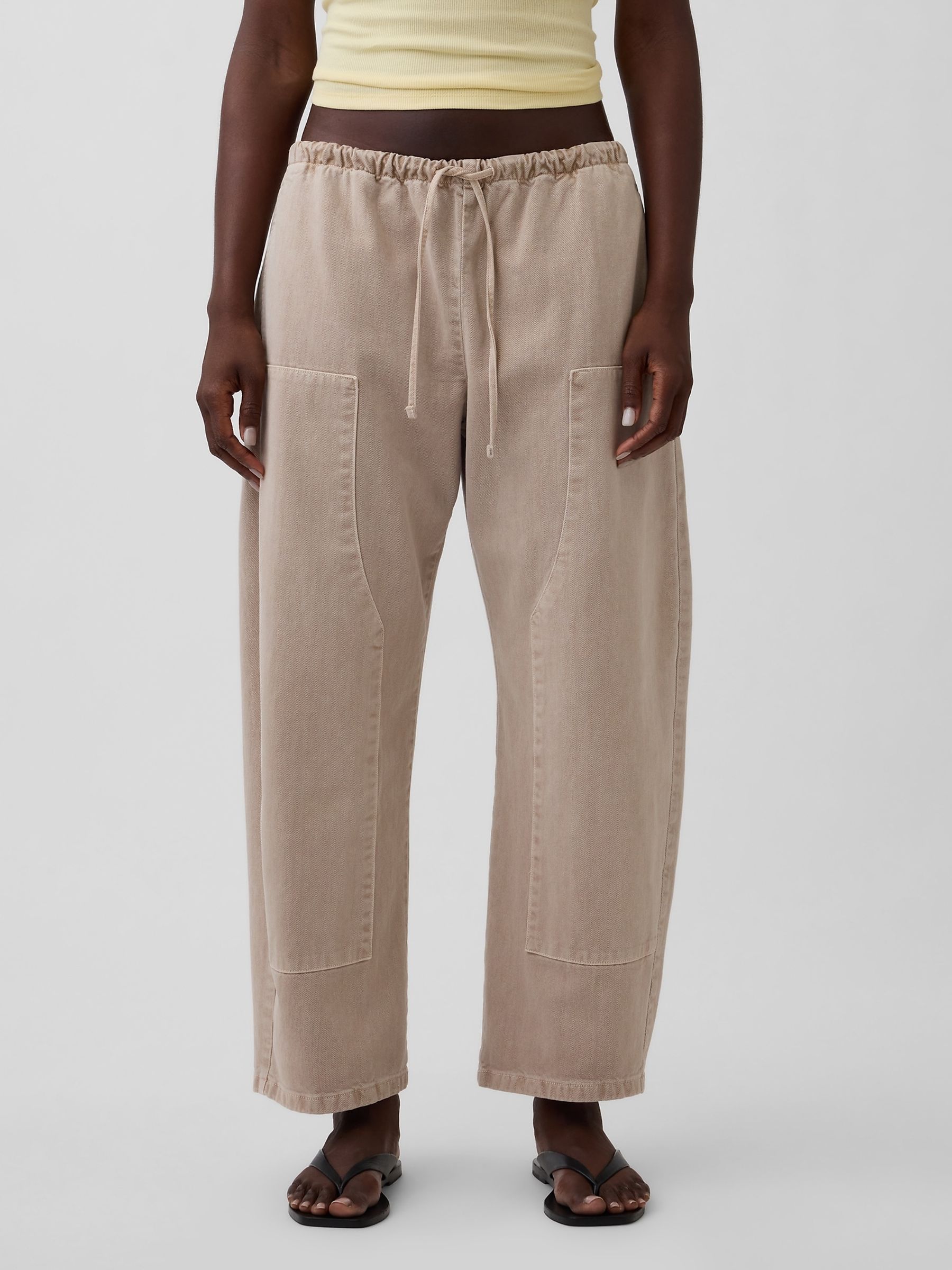 Beige Easy Double-Knee Barrel Trousers - Image 1 of 4 Beige Easy Double-Knee Barrel Trousers - Image 1 of 4