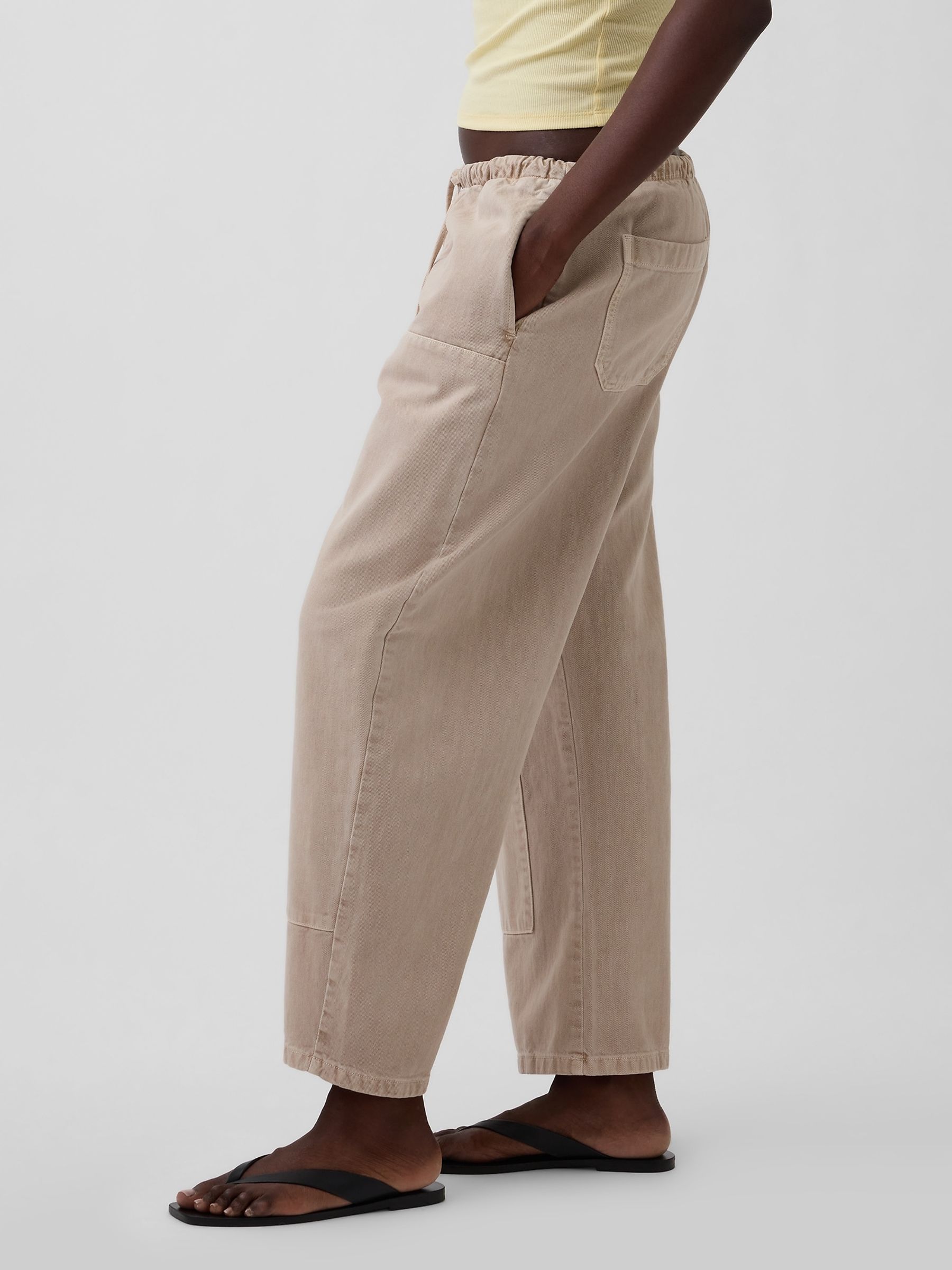 Beige Easy Double-Knee Barrel Trousers - Image 3 of 4