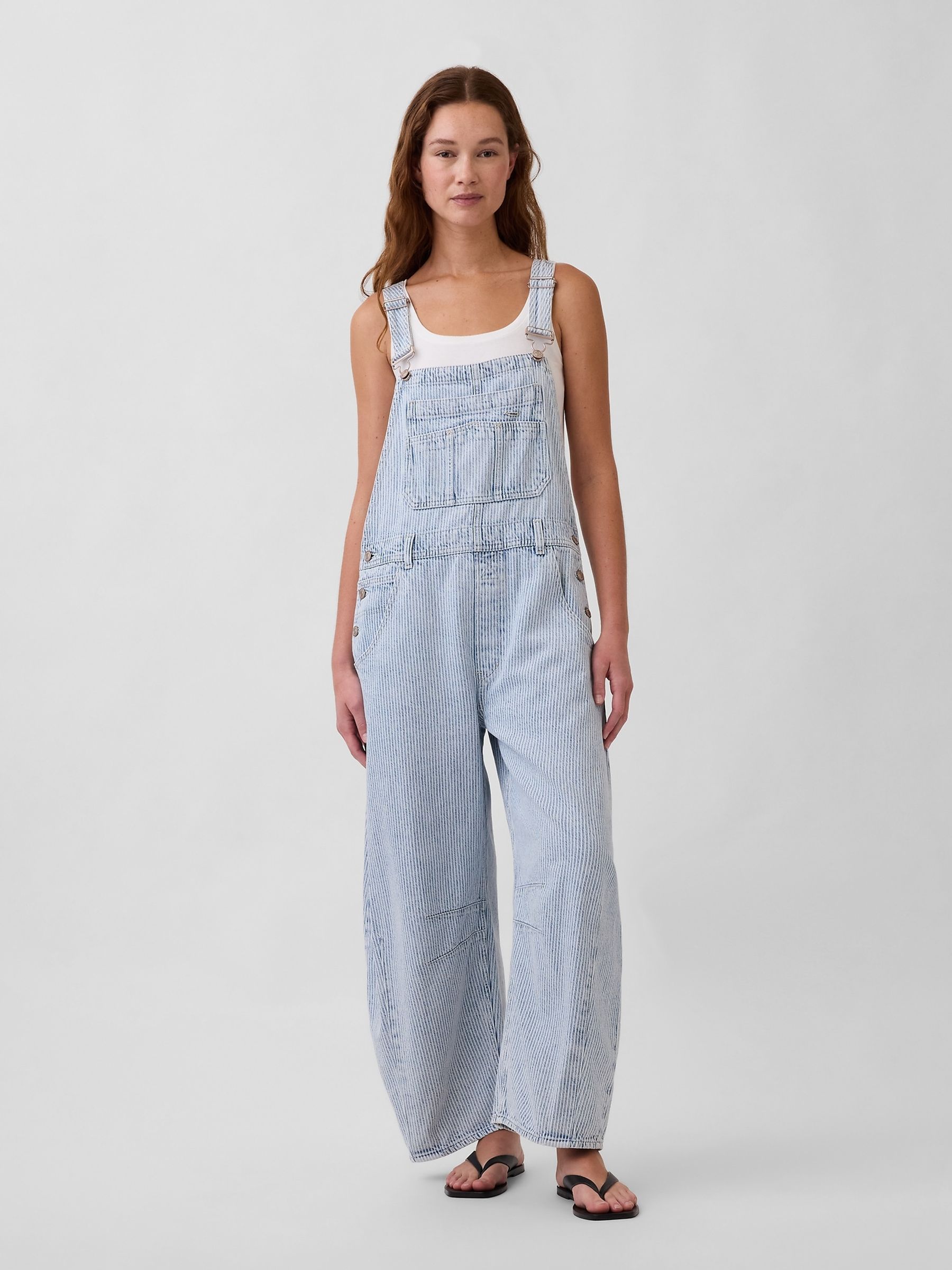 Blue Stripe Ultra Soft Denim Horseshoe Overalls Dungarees - Image 1 of 4