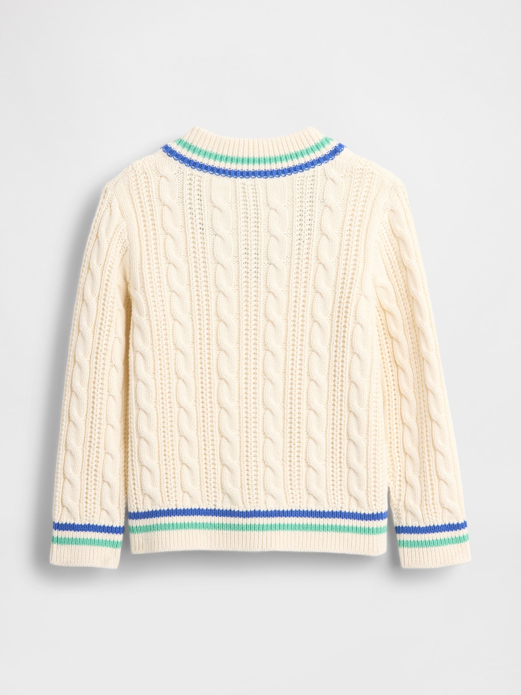 Cream Brannan Bear Logo Varsity V-Neck Cable Knit Jumper - Image 2 of 2
