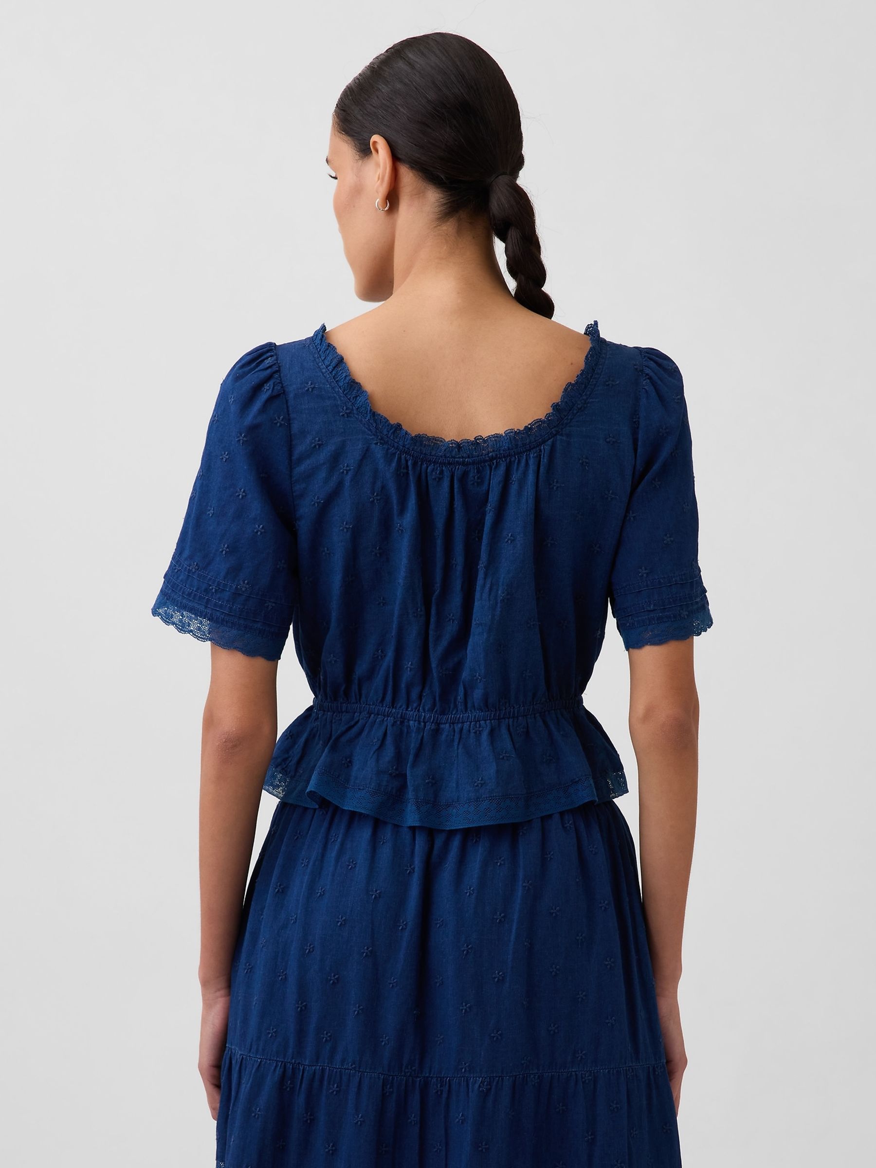 Blue Lace-Trim Peplum Top - Image 2 of 5