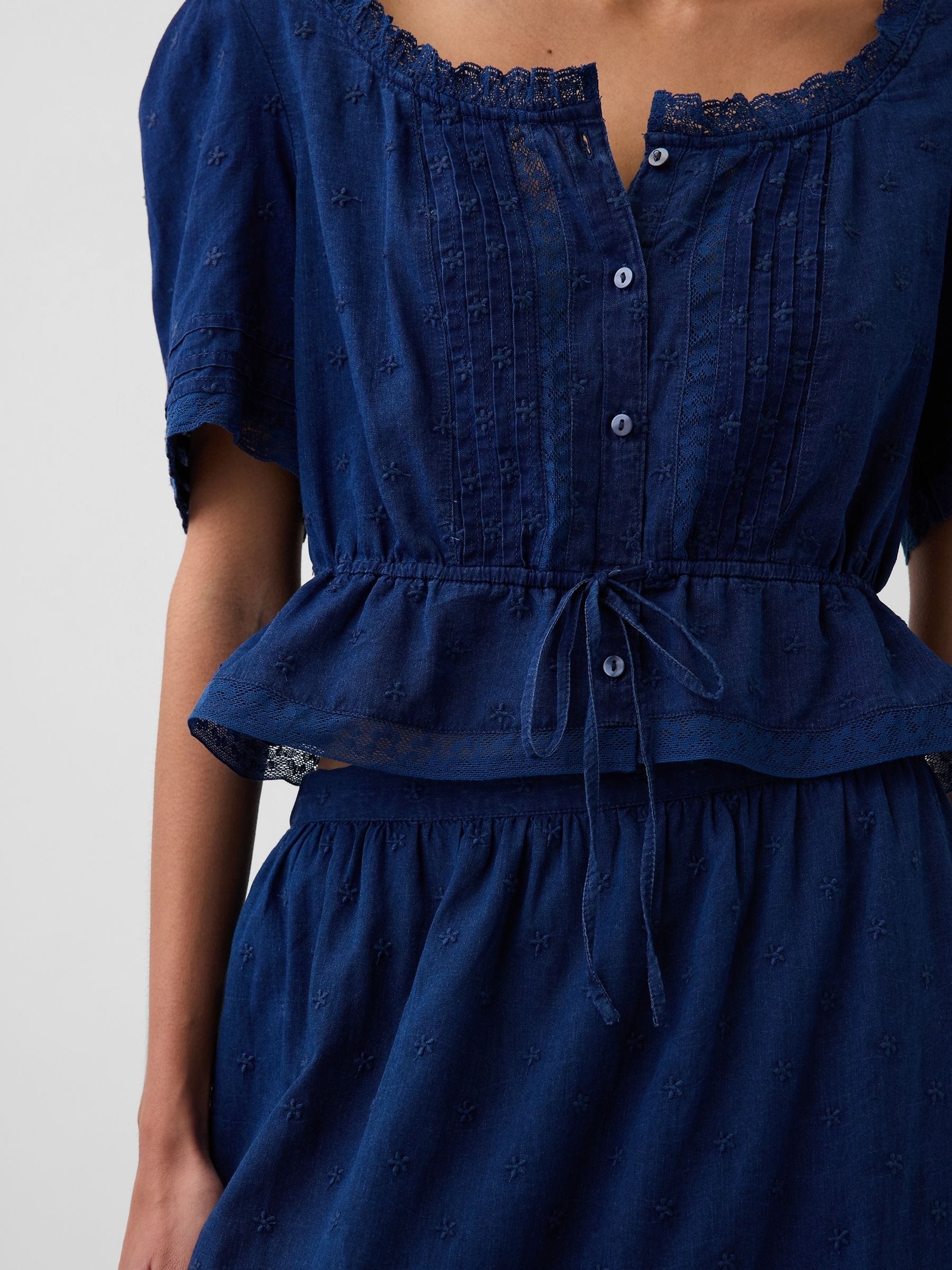 Blue Lace-Trim Peplum Top - Image 4 of 5