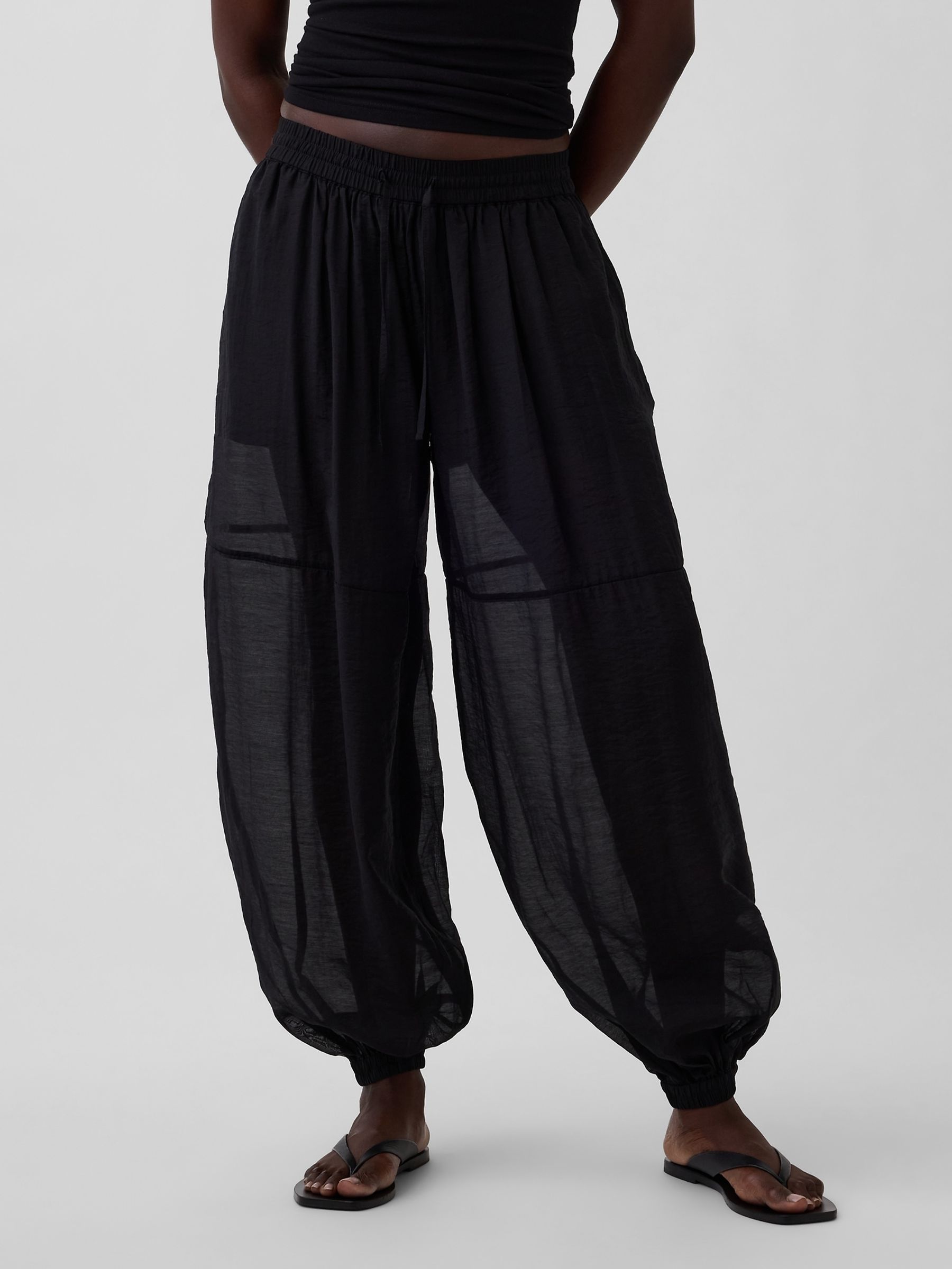 Black Sheer Parachute Cuffed Trousers - Image 1 of 4