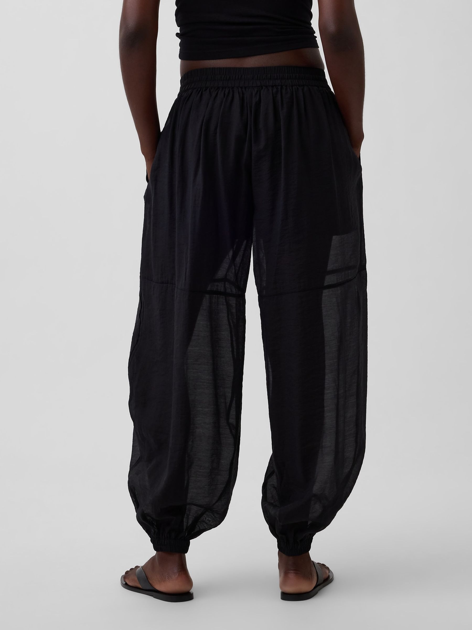 Black Sheer Parachute Cuffed Trousers - Image 2 of 4