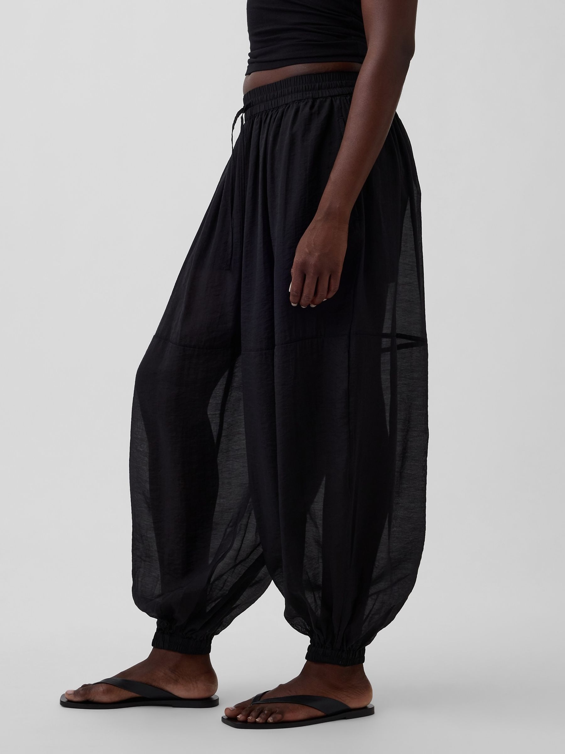 Black Sheer Parachute Cuffed Trousers - Image 3 of 4