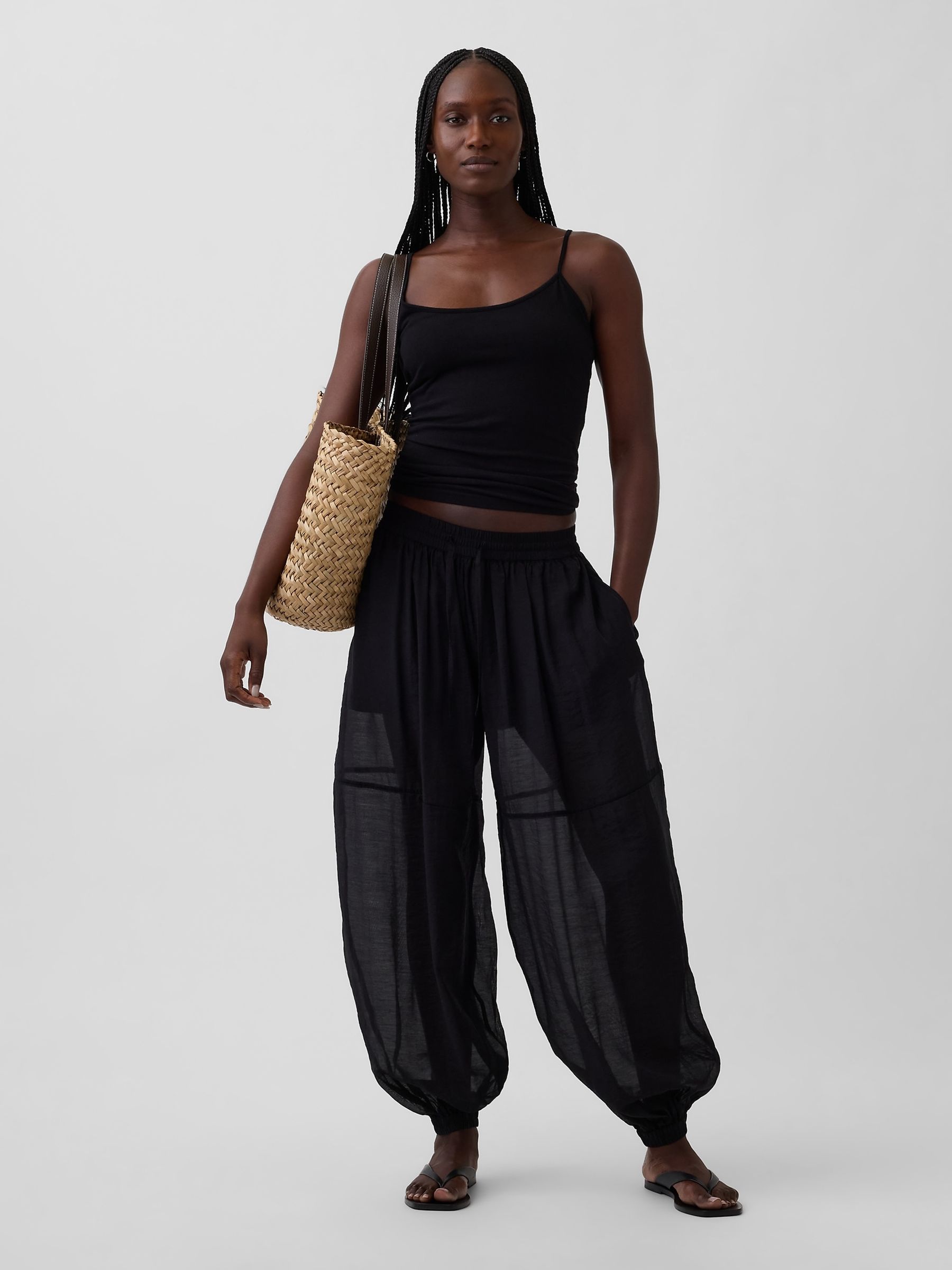 Black Sheer Parachute Cuffed Trousers - Image 4 of 4