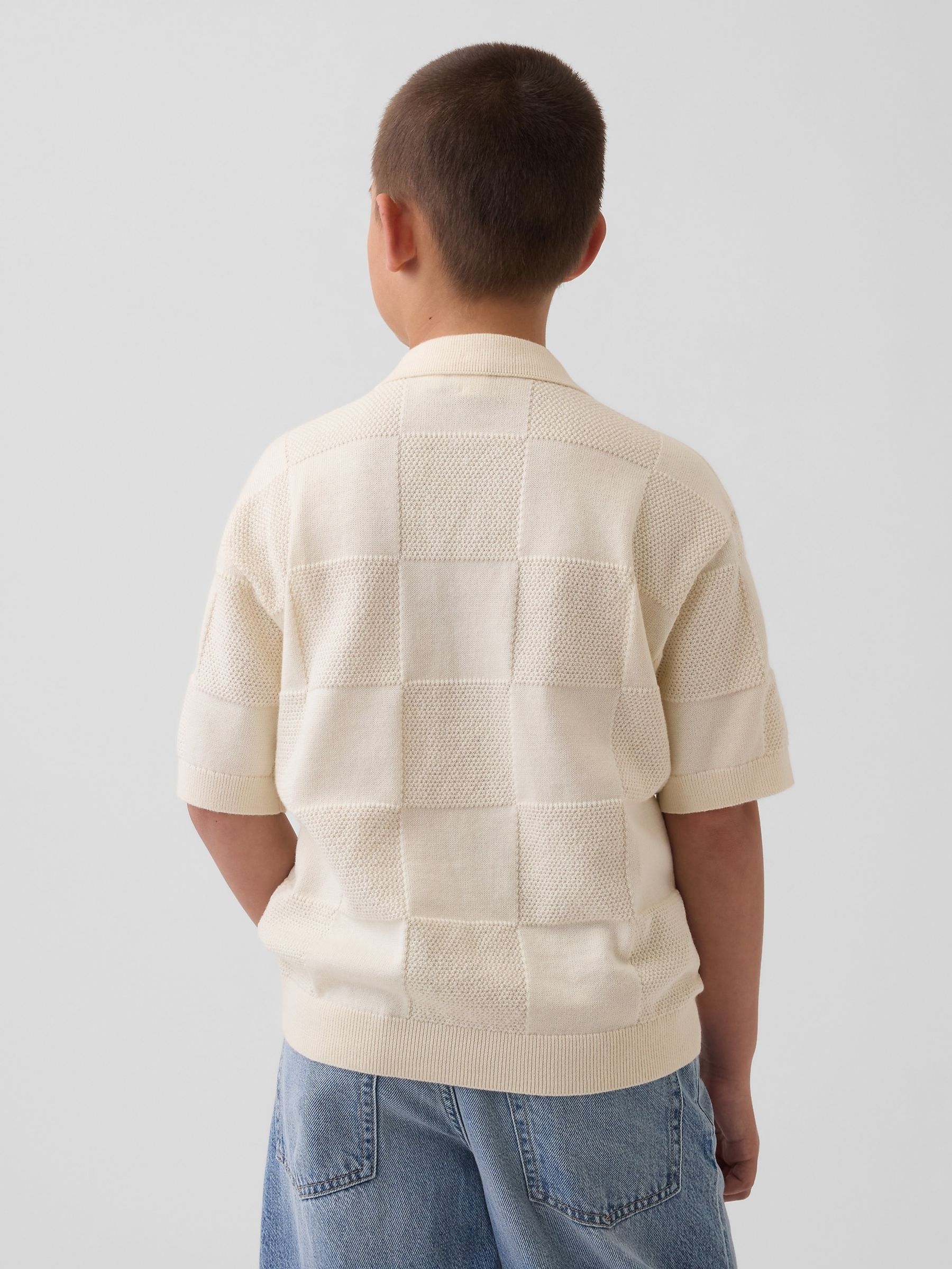 Cream Johnny-Collar Checkered Jumper - Image 2 of 4