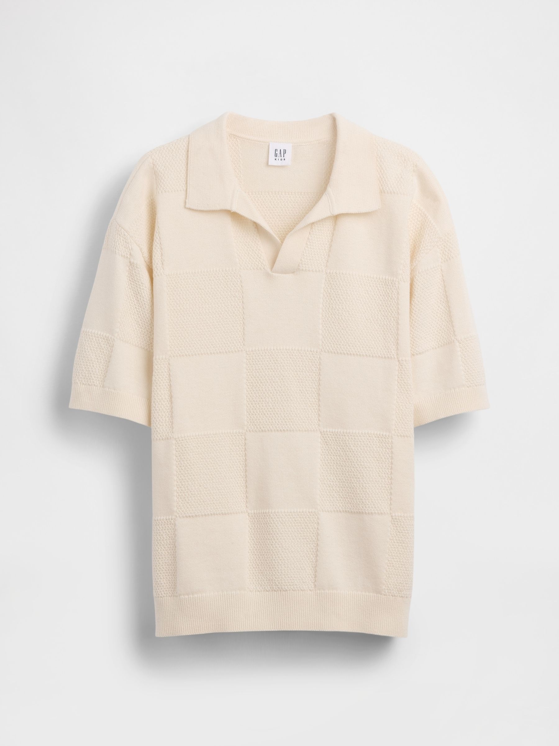 Cream Johnny-Collar Checkered Jumper - Image 3 of 4