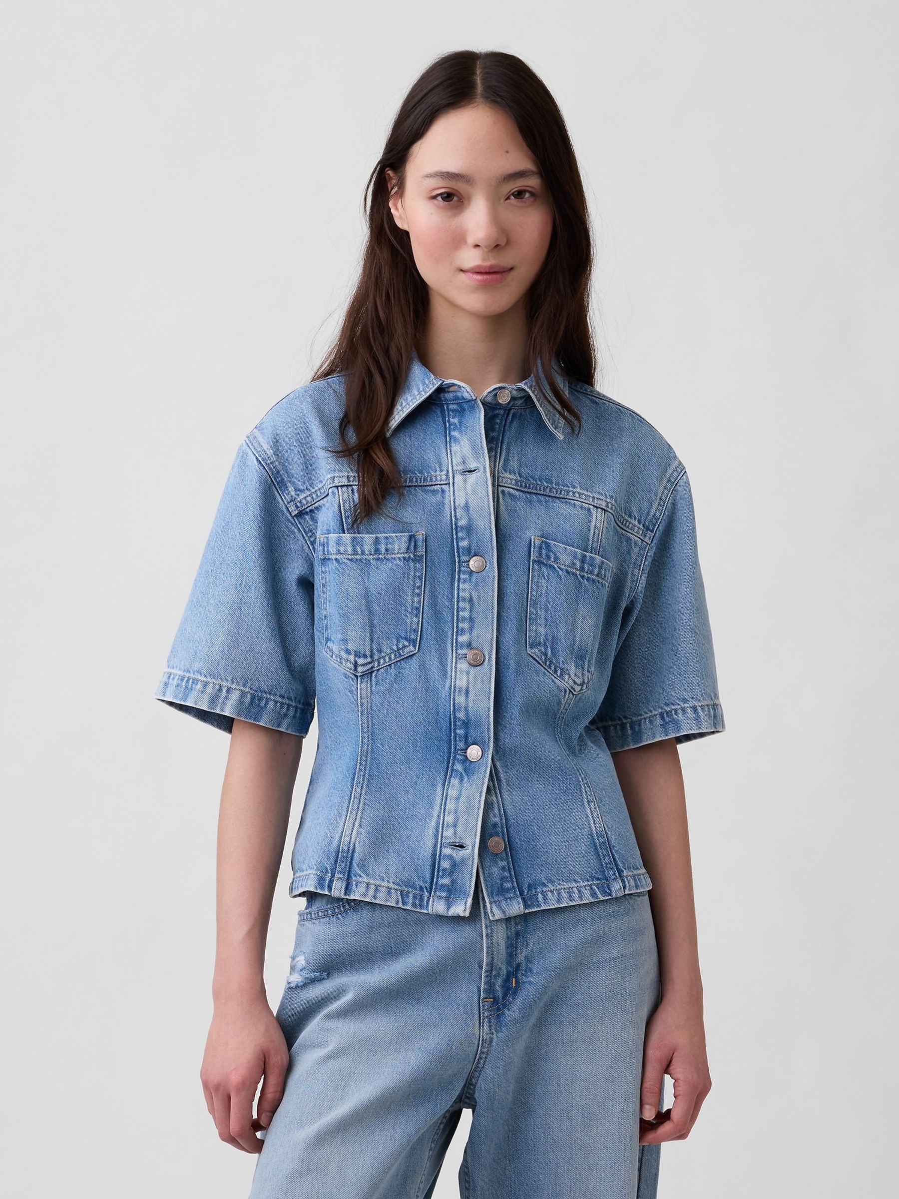 Light Wash UltraSoft Denim Pocket Shirt - Image 1 of 4