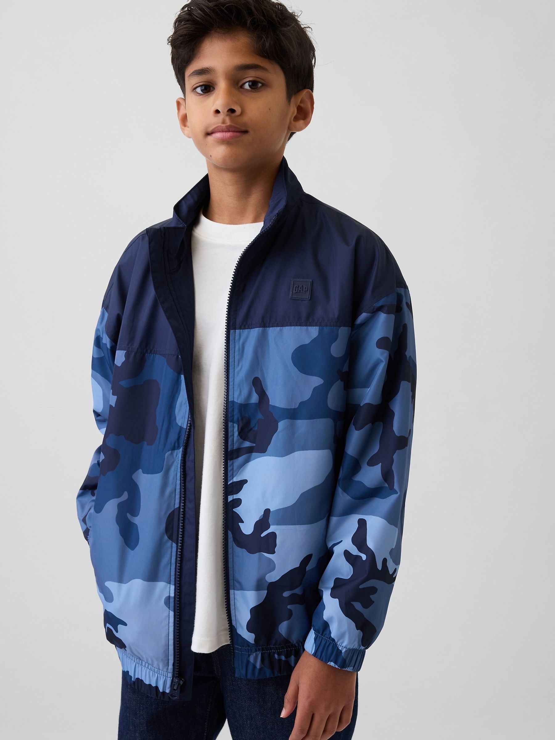 Blue Colourblock Camo Windbreaker - Image 1 of 4