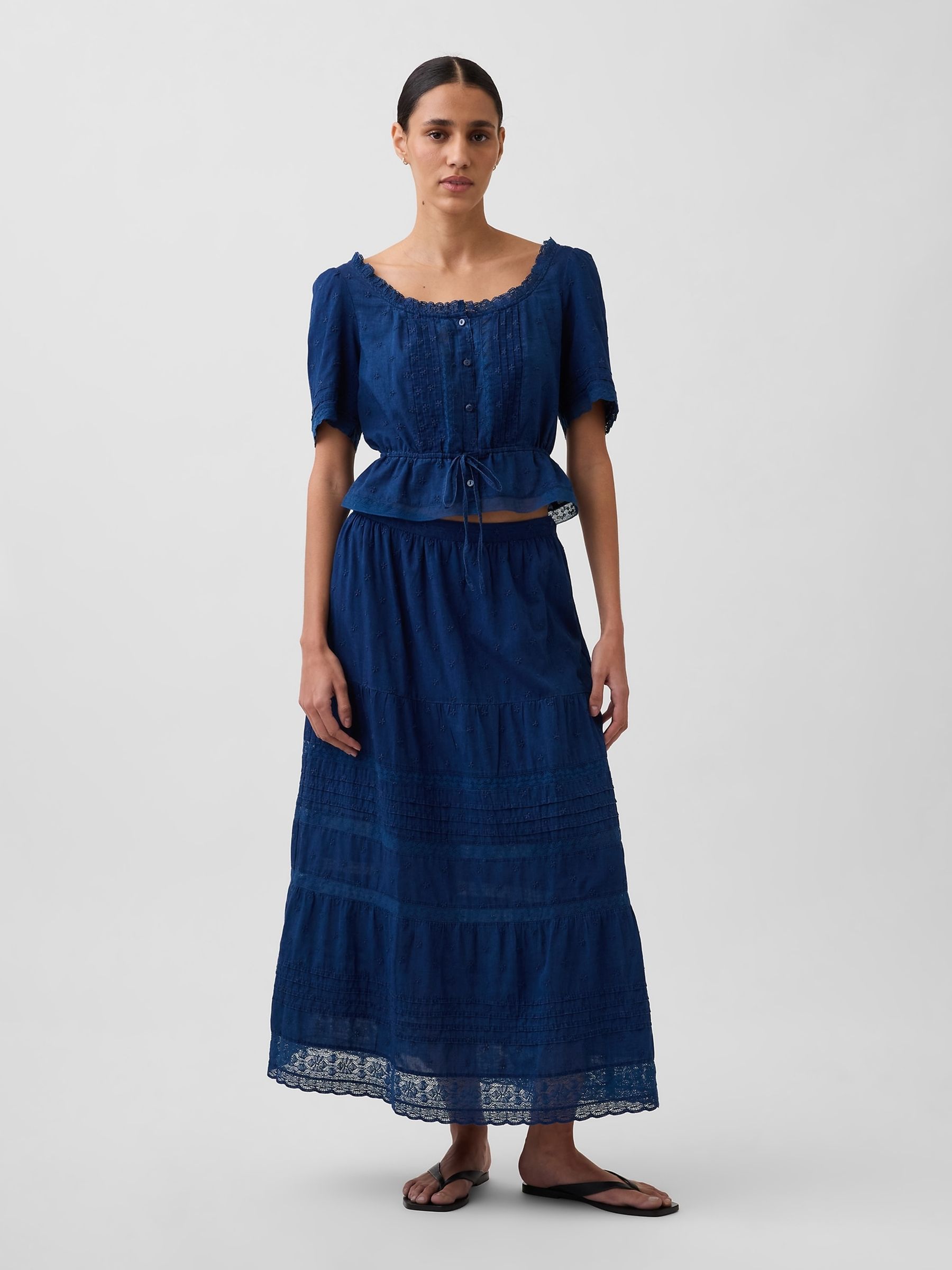 Blue Lace-Trim Maxi Skirts - Image 1 of 5