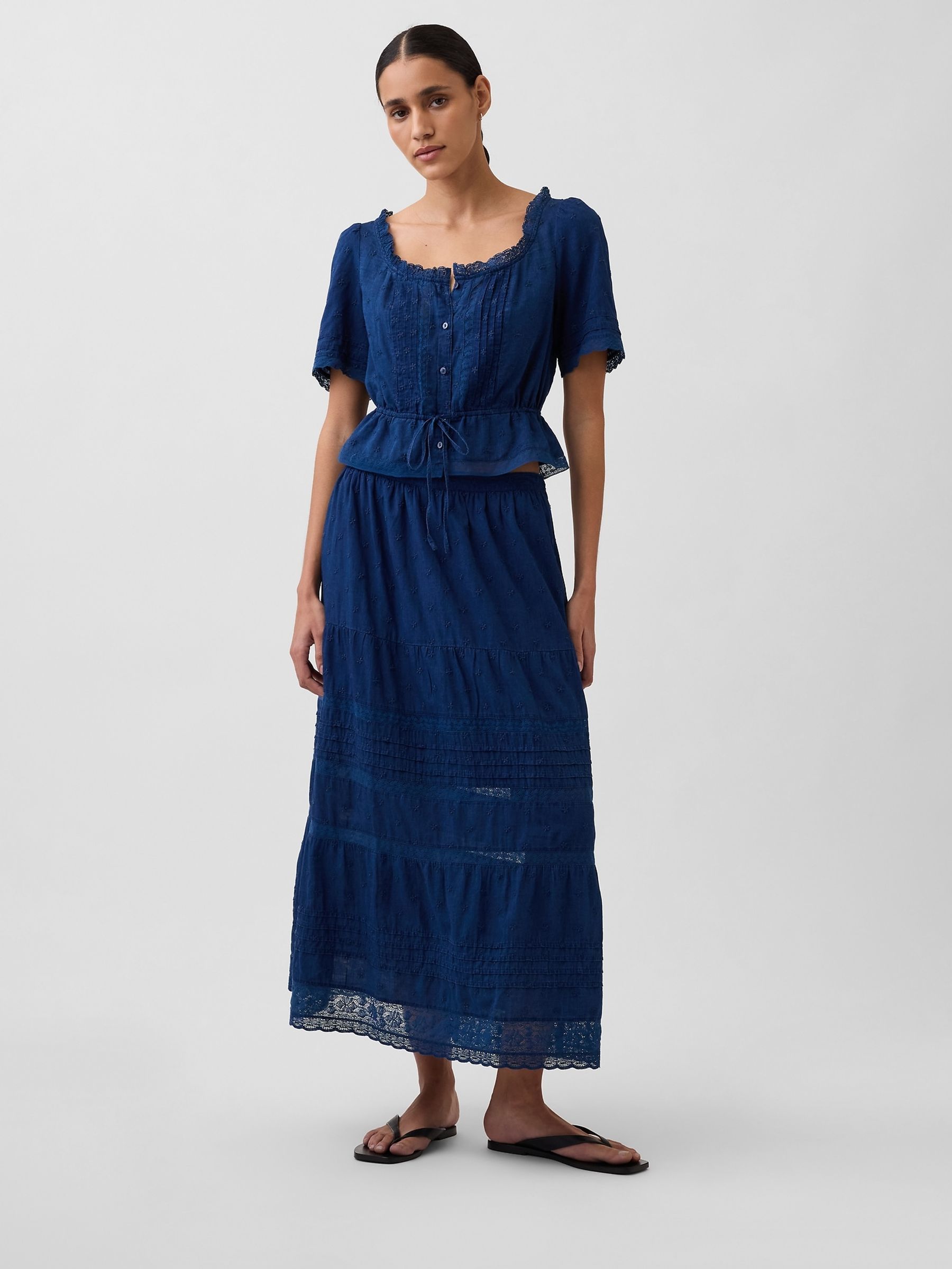 Blue Lace-Trim Maxi Skirts - Image 3 of 5