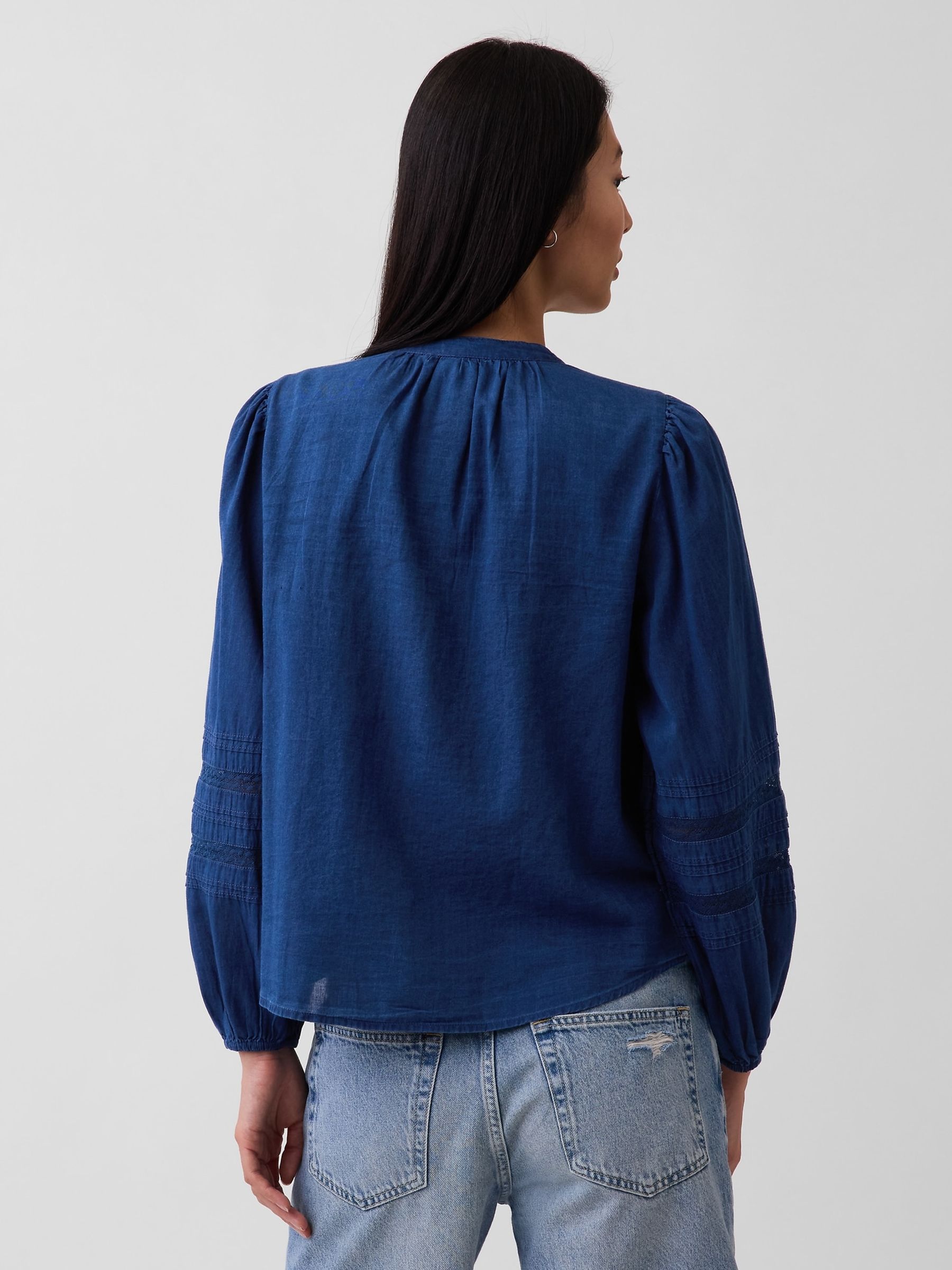 Blue Lace-Trim Pintuck Top | Gap