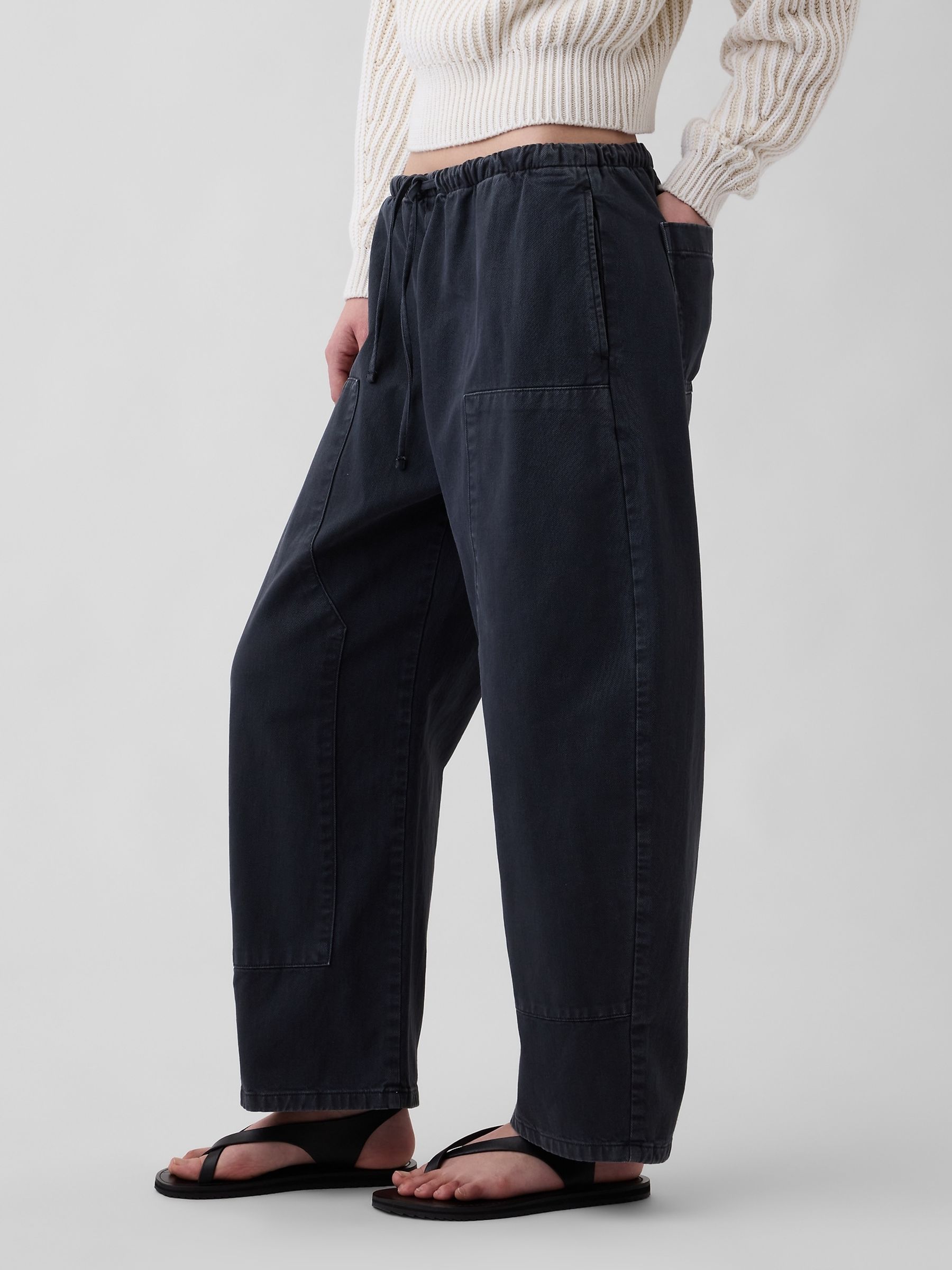 Black Easy Double-Knee Barrel Trousers - Image 3 of 4