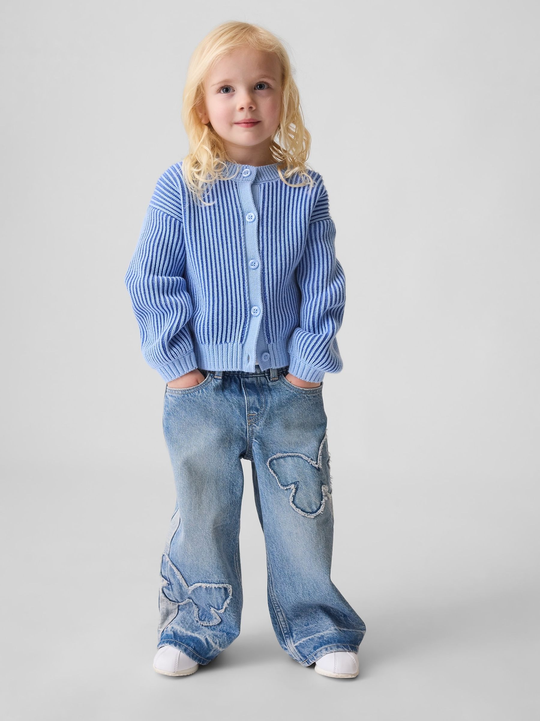 Blue Butterfly Pull On Baggy Jeans (6mths-5yrs) - Image 1 of 3