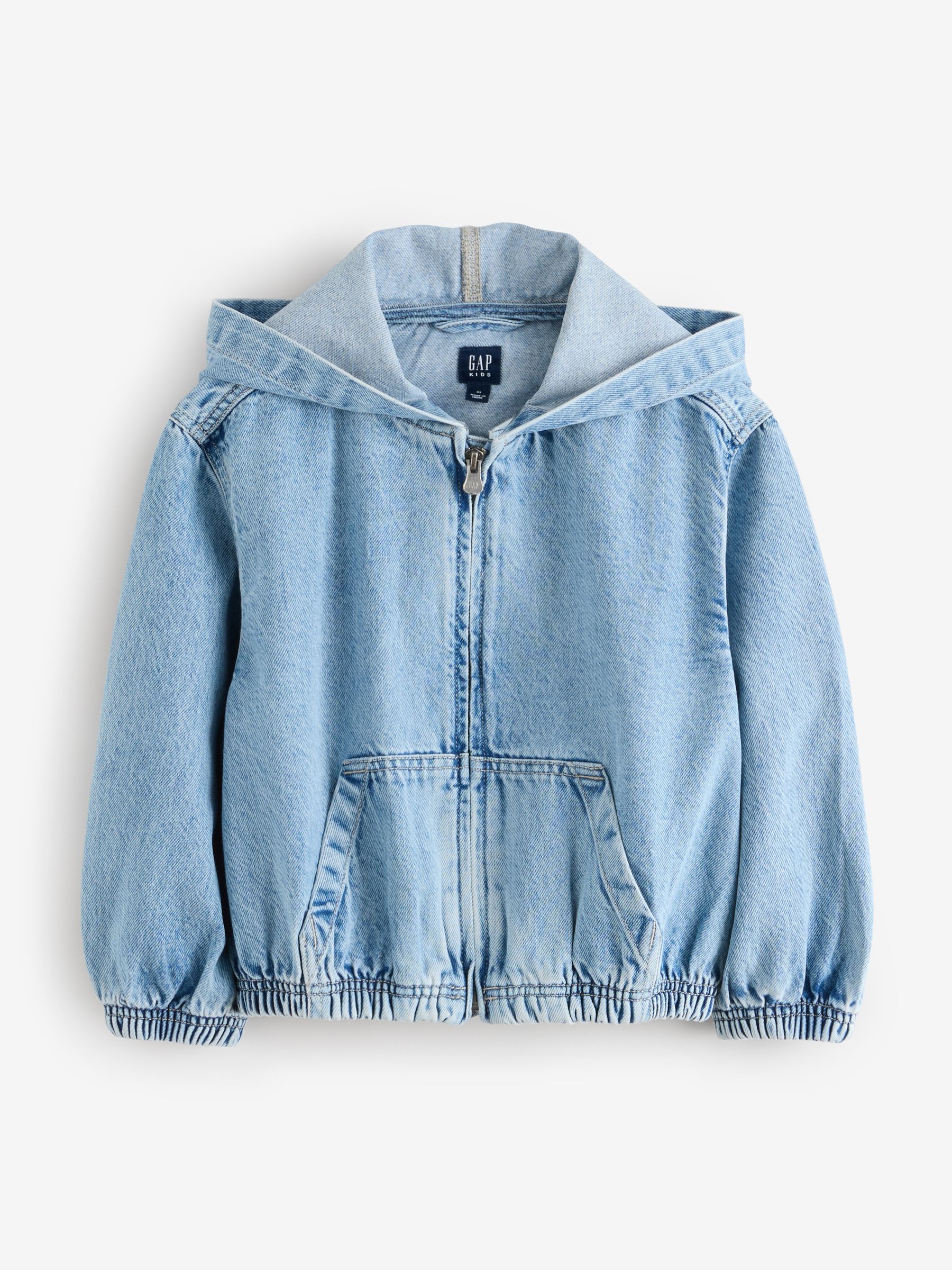 Medium wash Knit Hooded Denim Jacket - Image 1 of 5