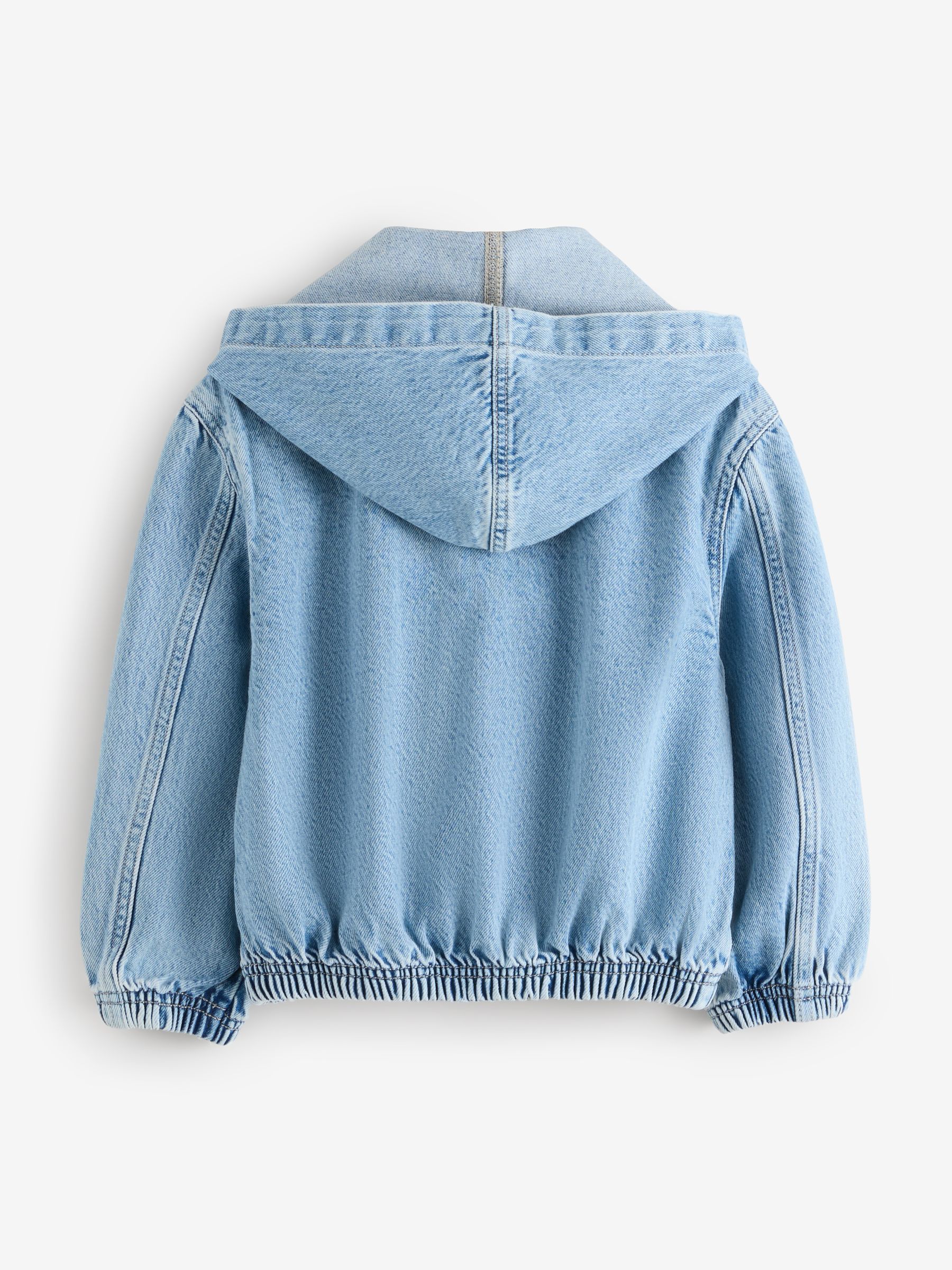 Medium wash Knit Hooded Denim Jacket - Image 2 of 5