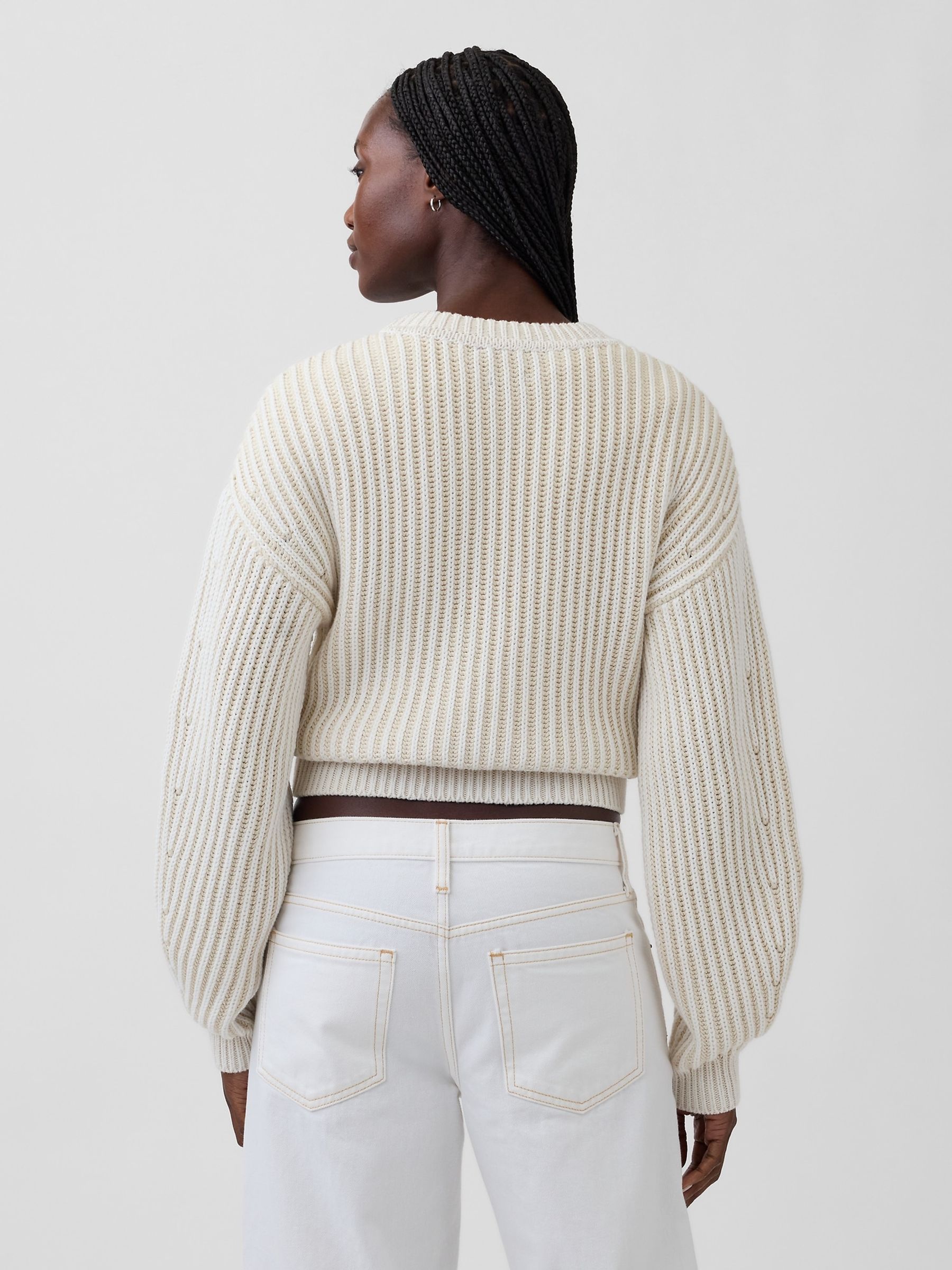 White Barrel-Sleeve Crop Jumper - Image 2 of 4