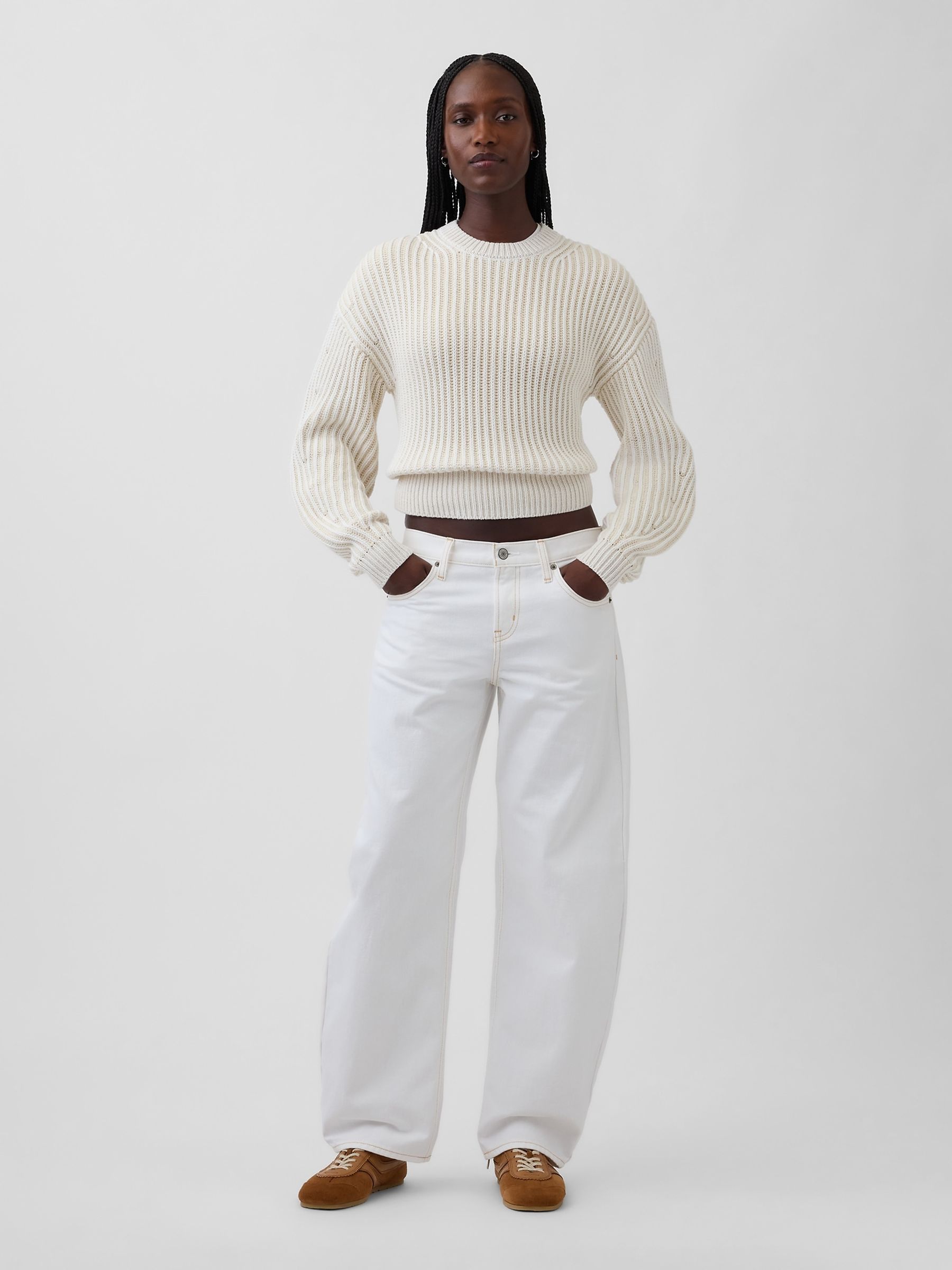 White Barrel-Sleeve Crop Jumper - Image 3 of 4