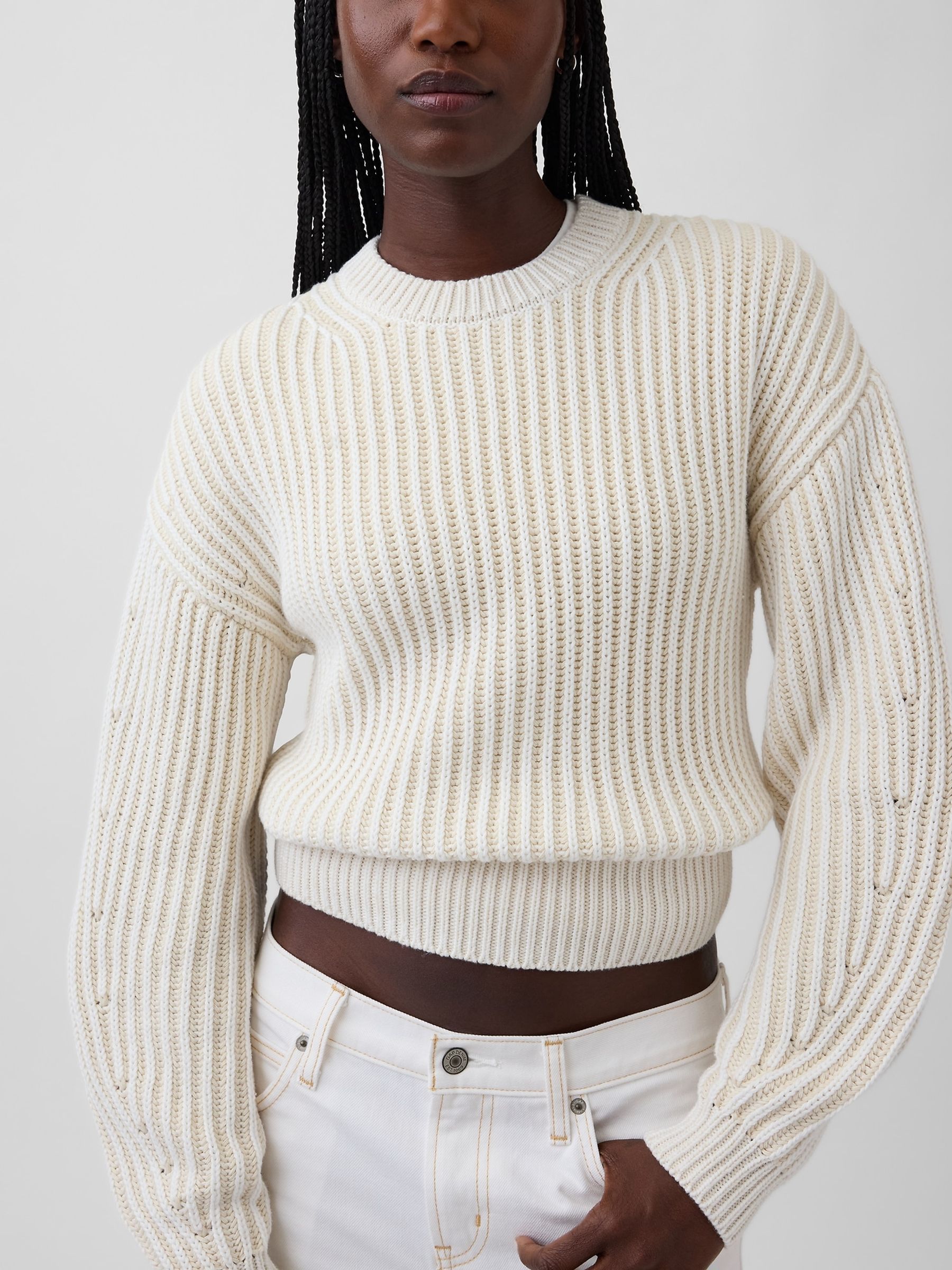 White Barrel-Sleeve Crop Jumper - Image 4 of 4