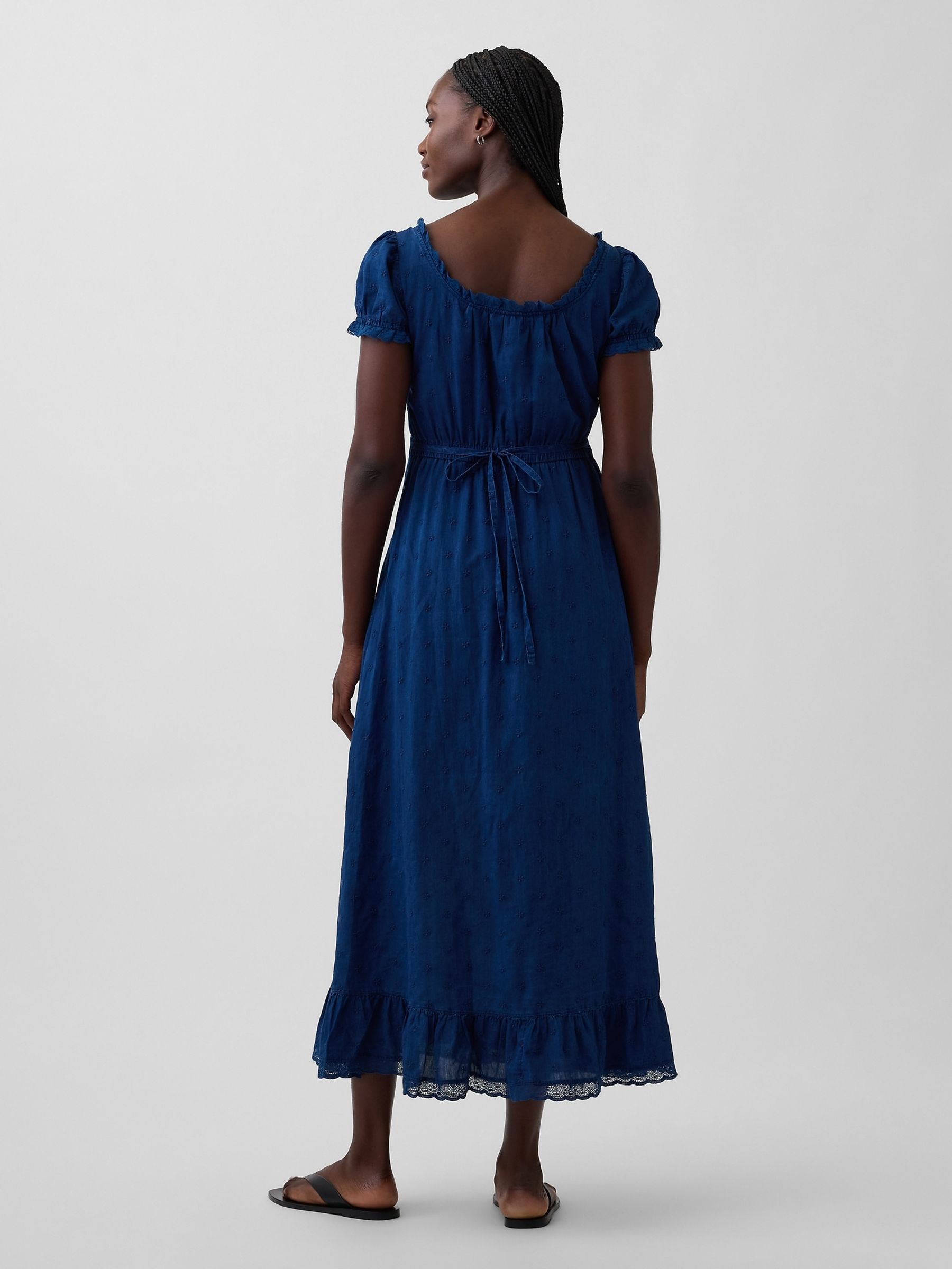 Blue Embroidered Puff-Sleeve Maxi Dress - Image 2 of 4