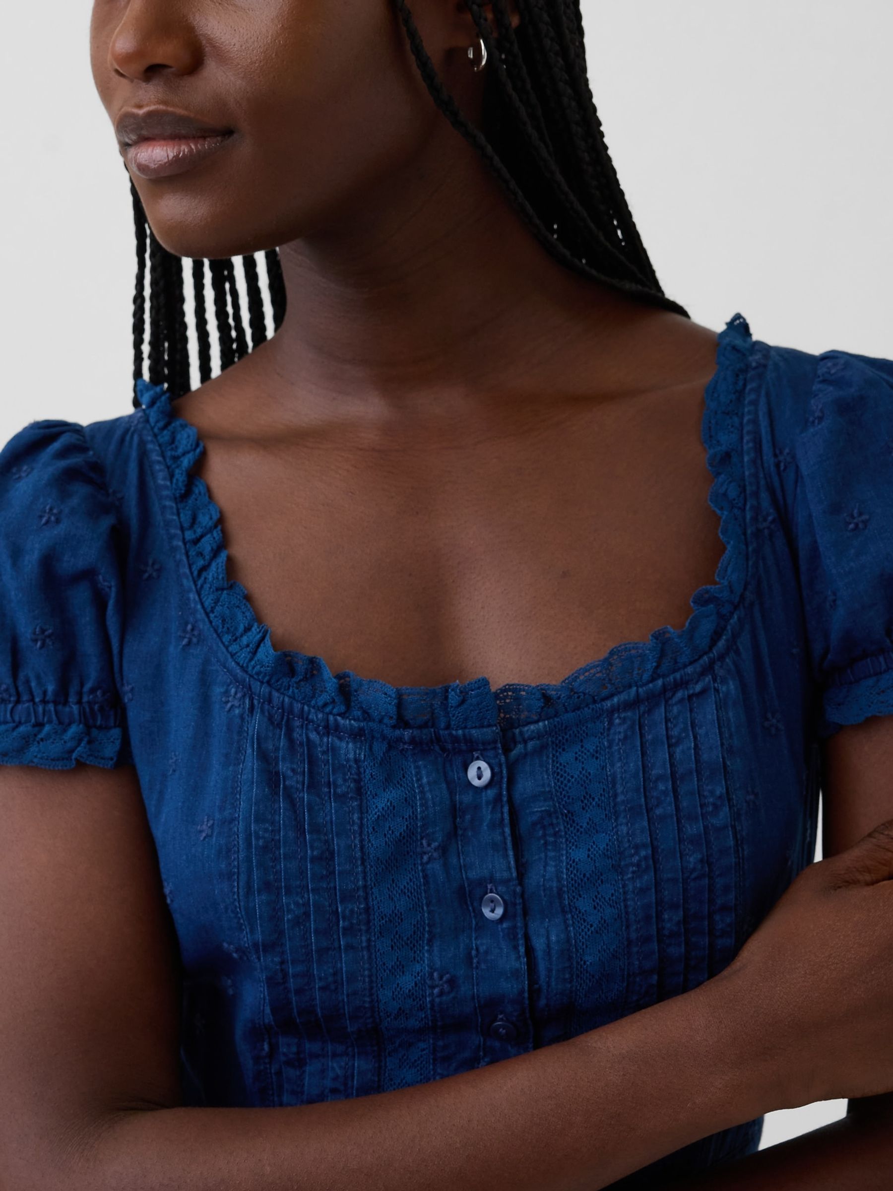 Blue Embroidered Puff-Sleeve Maxi Dress - Image 4 of 4