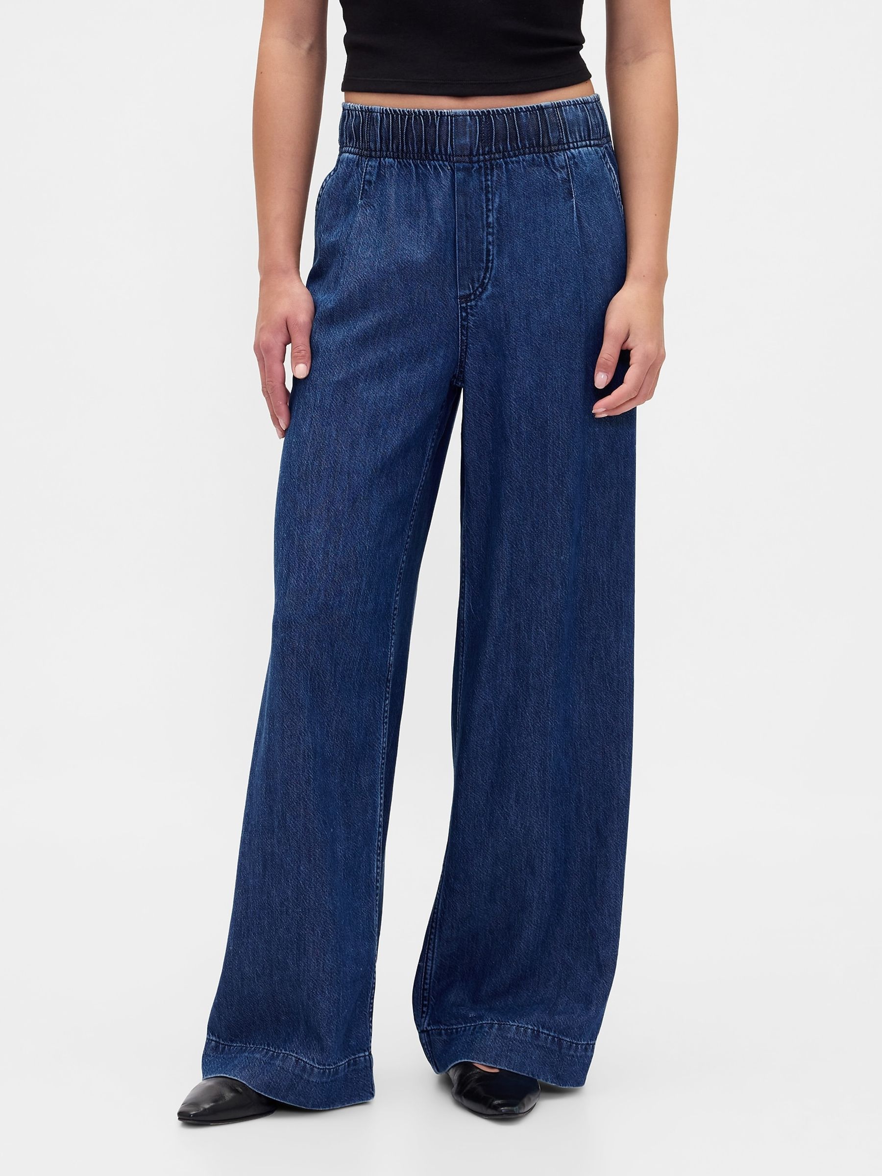 Blue Mid Rise UltraSoft Pleated Baggy Jeans - Image 1 of 6