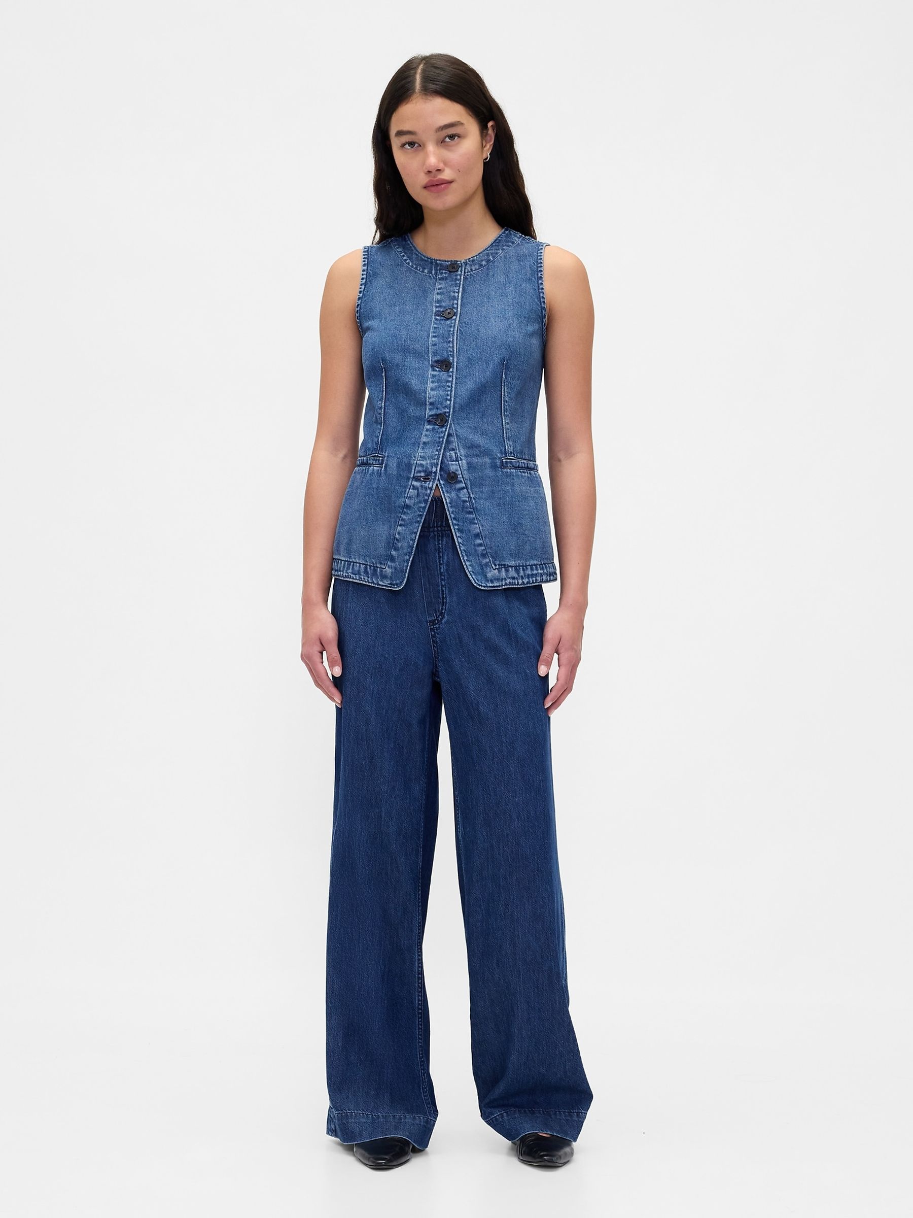 Blue Mid Rise UltraSoft Pleated Baggy Jeans - Image 6 of 6