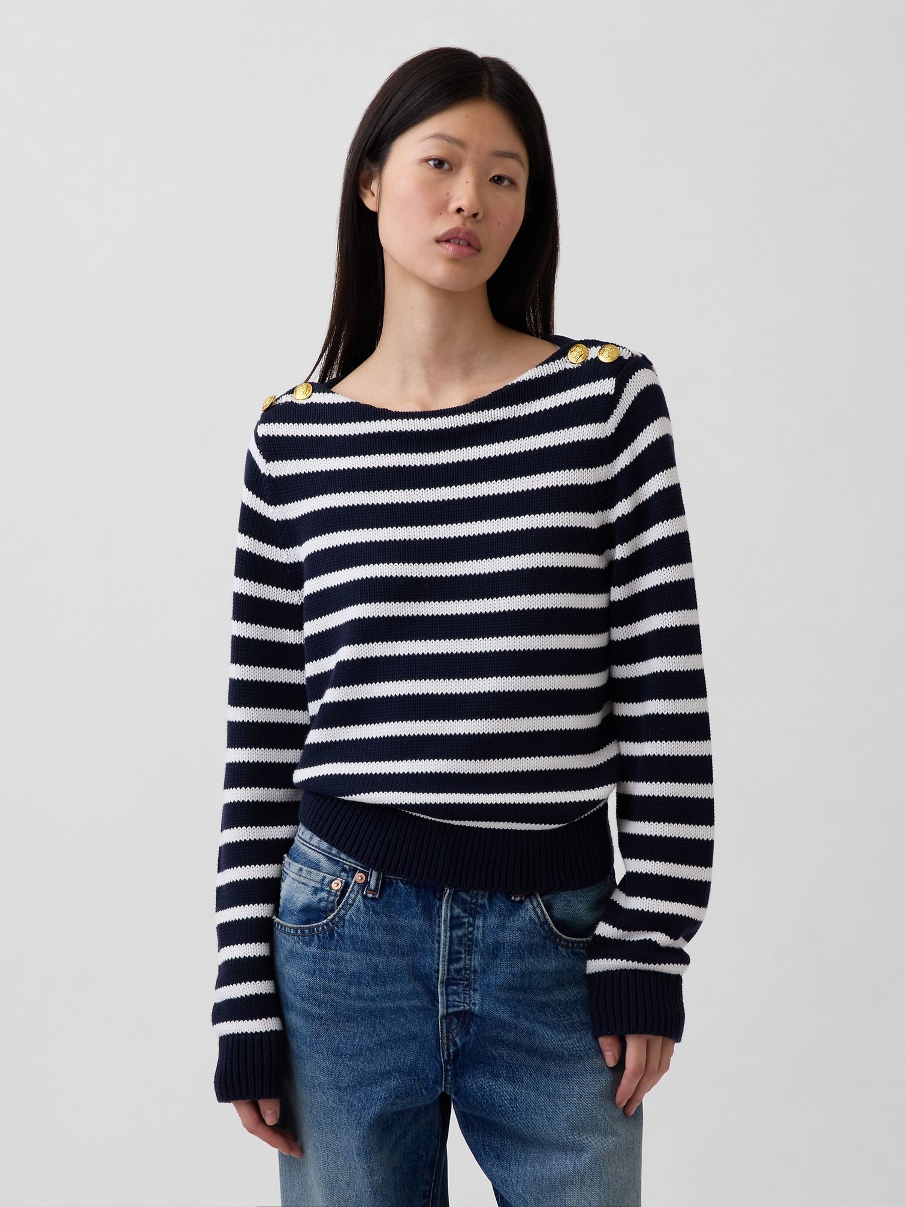 Black Stripe Relaxed Boatneck Jumper - Image 1 of 4
