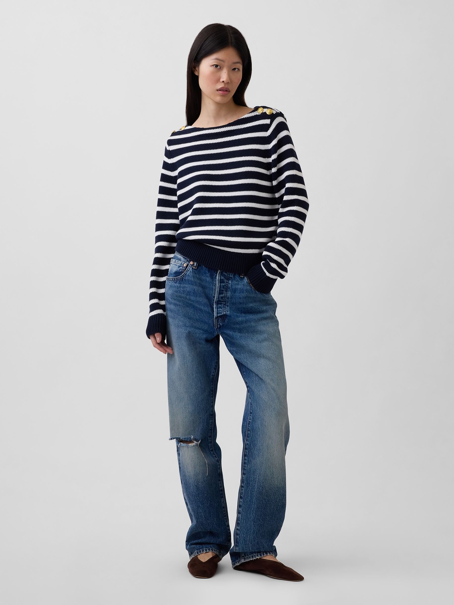 Black Stripe Relaxed Boatneck Jumper - Image 3 of 4