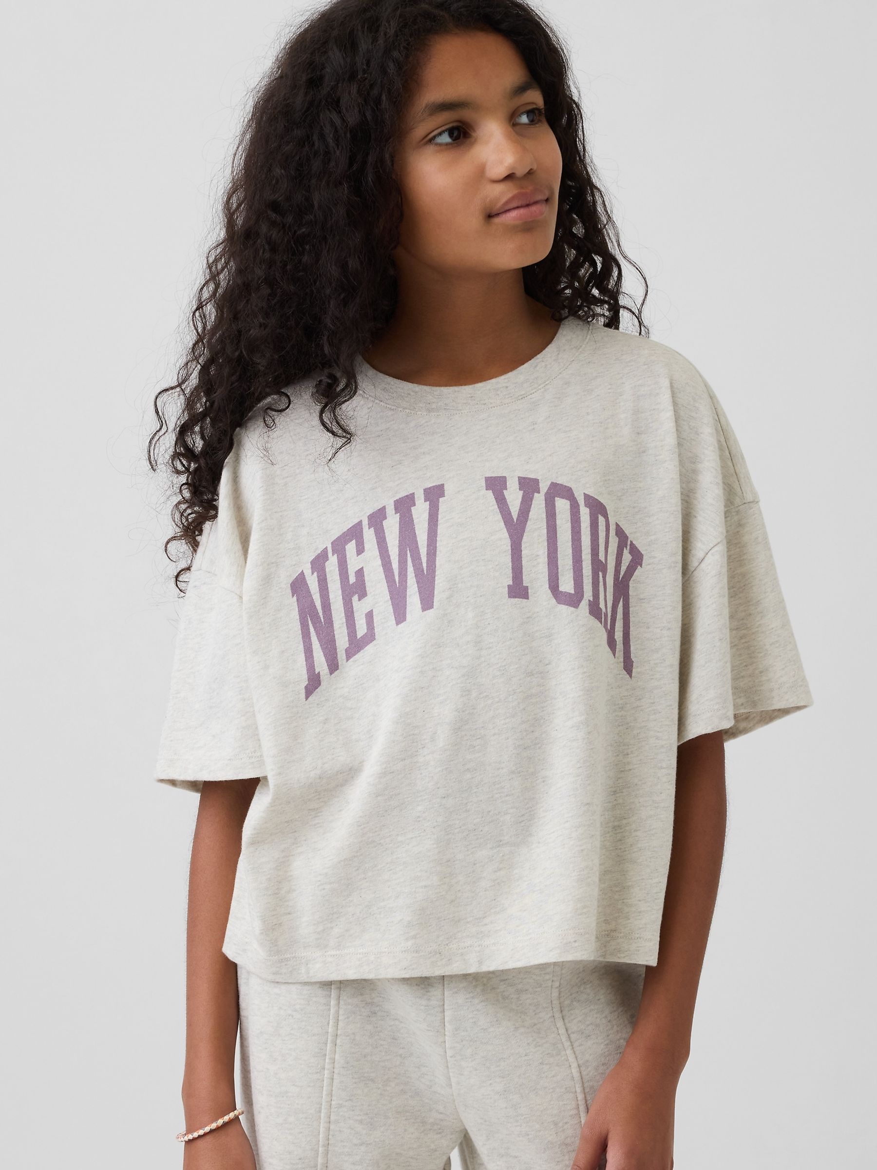 Grey New York Oversized Graphic T-Shirt - Image 1 of 4