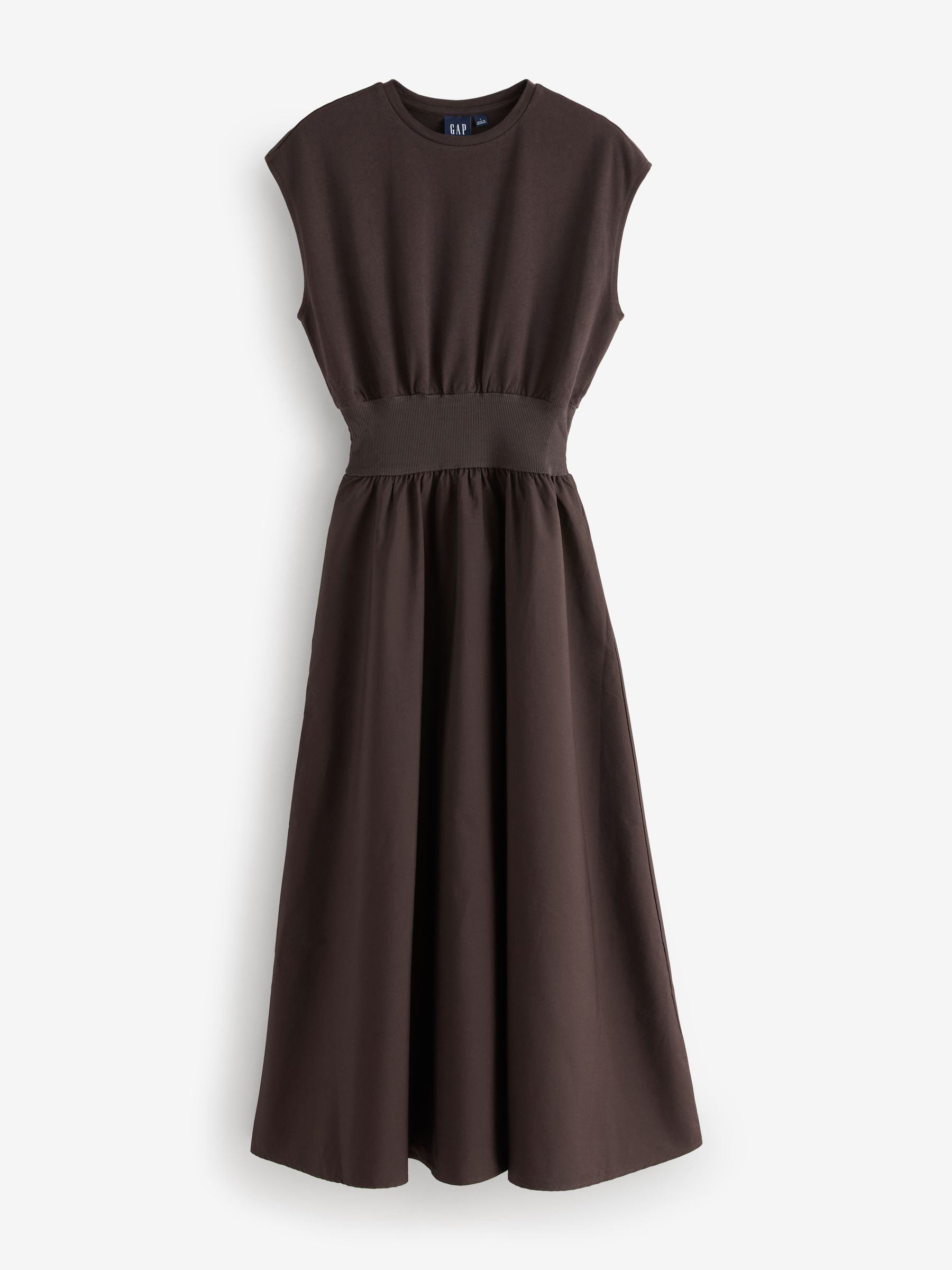 Brown Cinched Waist Midi Dress - Image 1 of 5