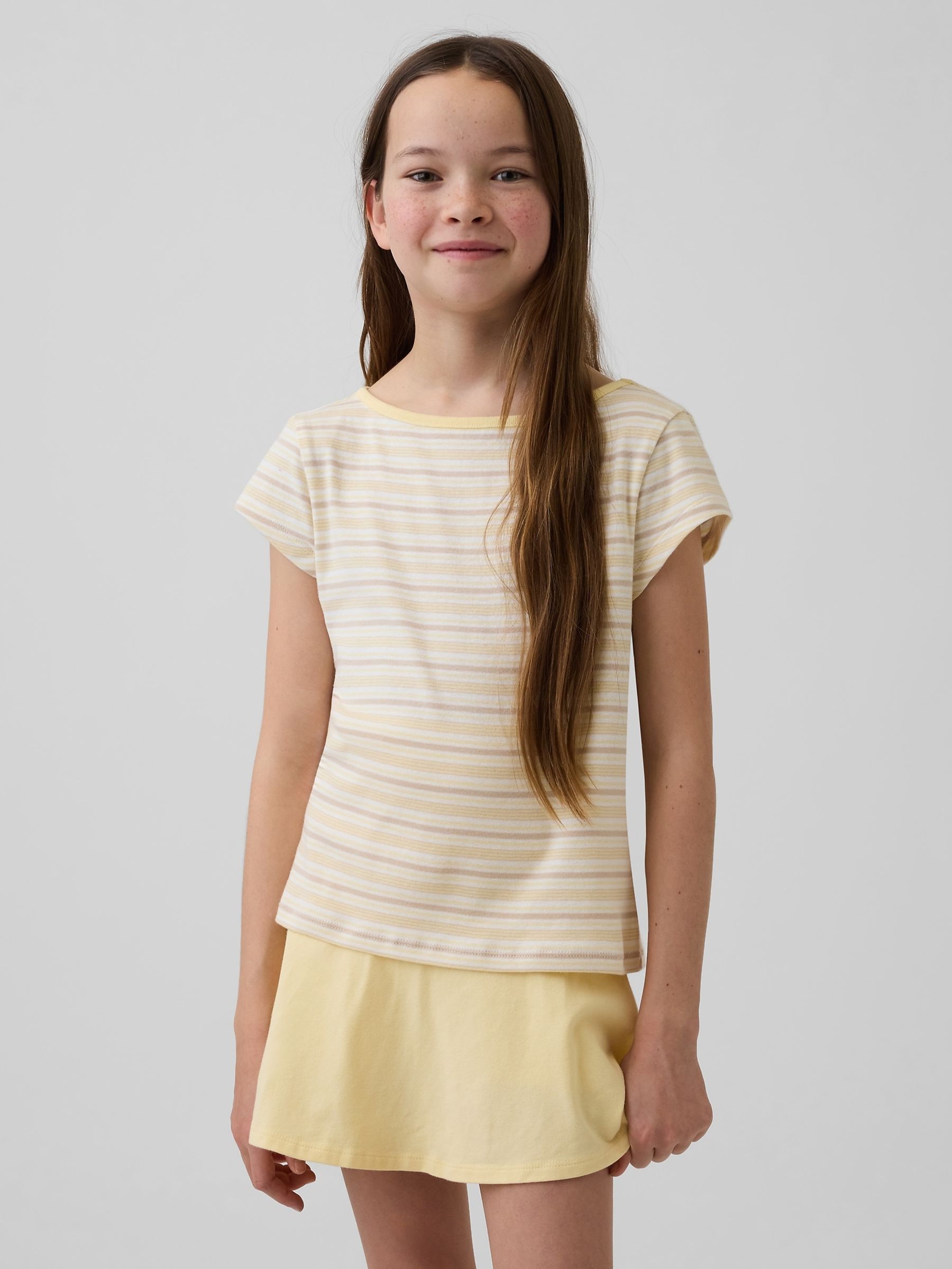 Yellow Stripe Cap-Sleeve Fitted T-Shirt - Image 1 of 4