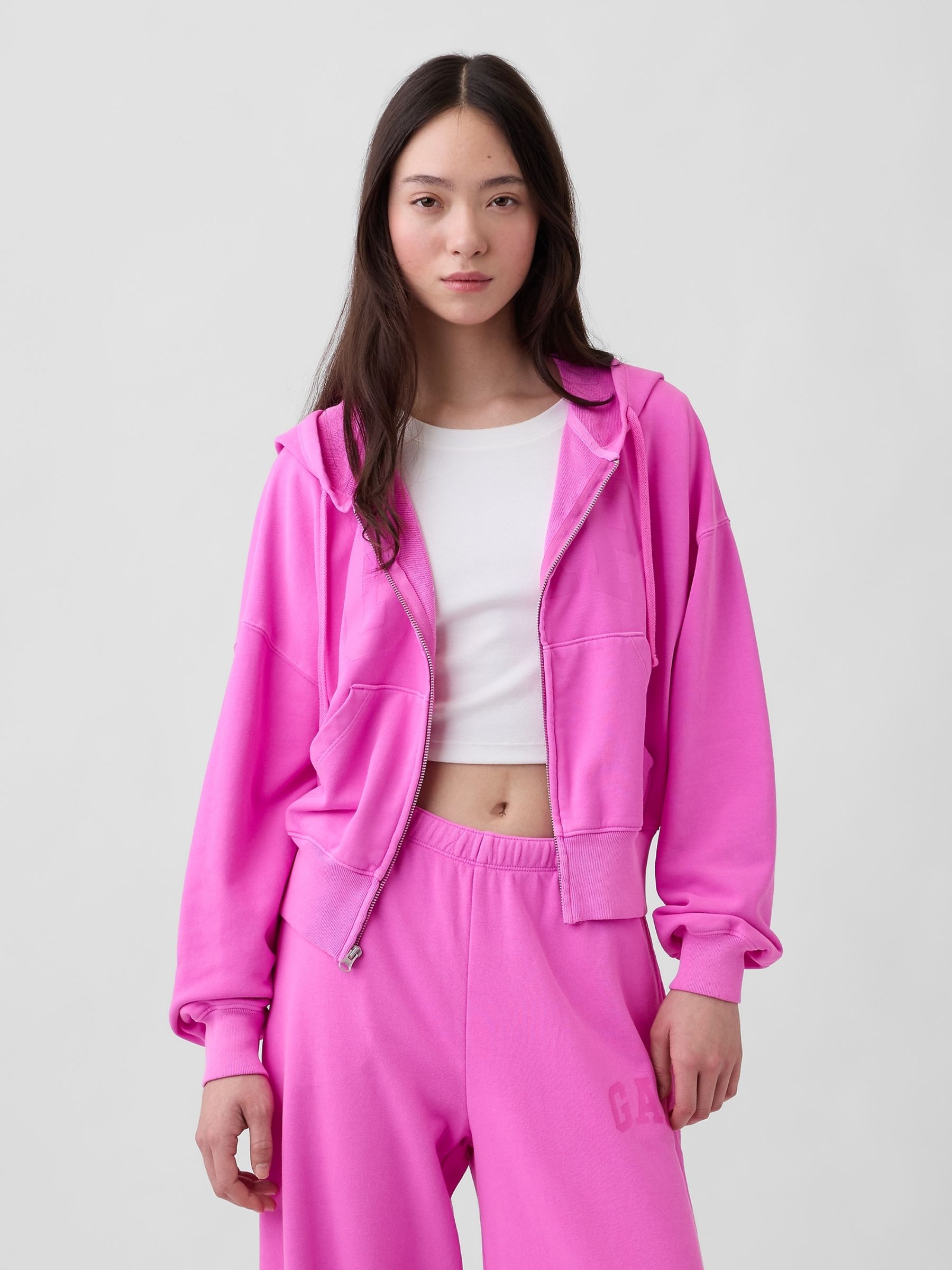 Pink Oversized Logo French Terry Zip Hoodie - Image 1 of 9