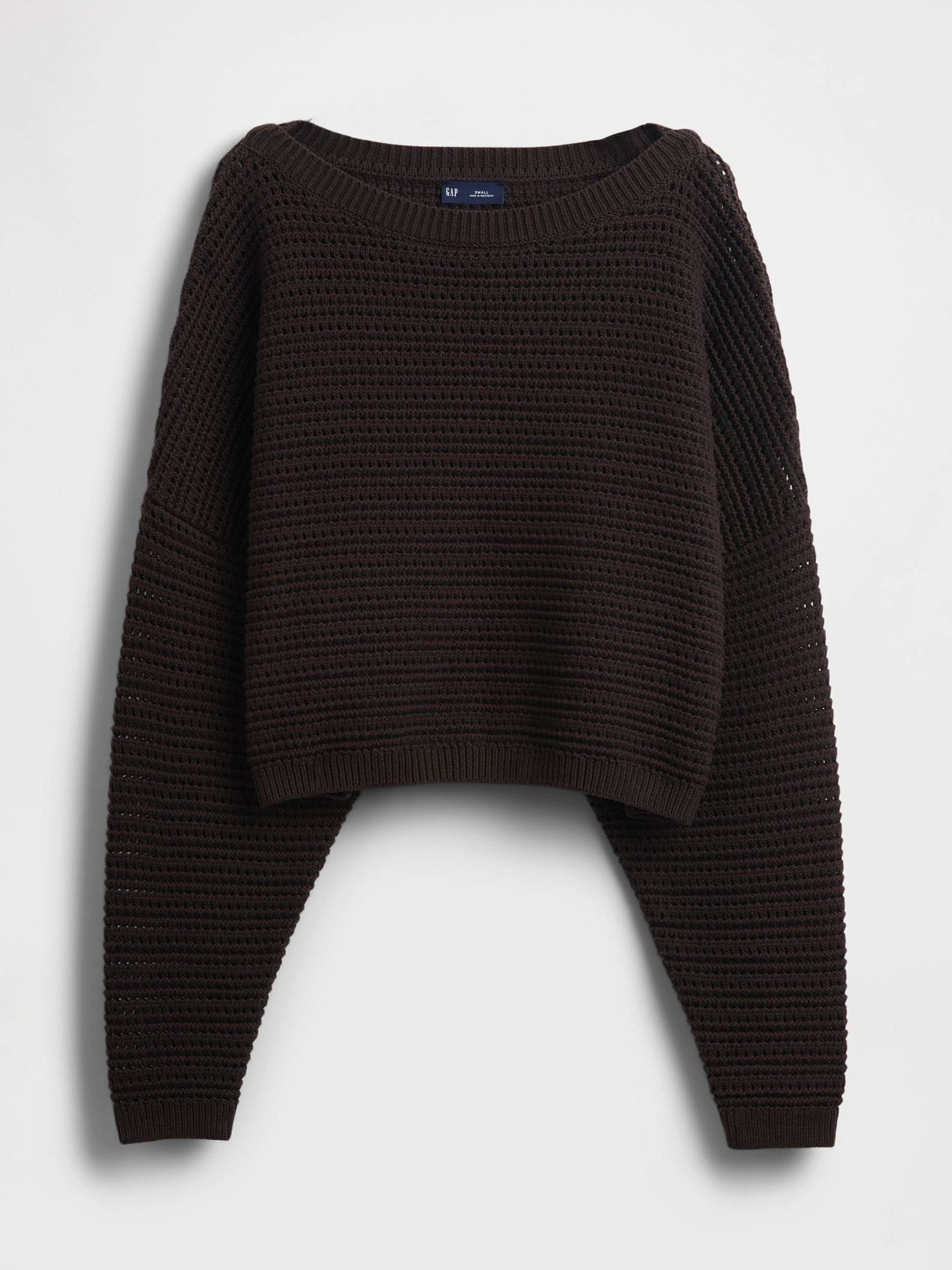 Brown Crochet Boat Neck Crop Jumper - Image 5 of 5