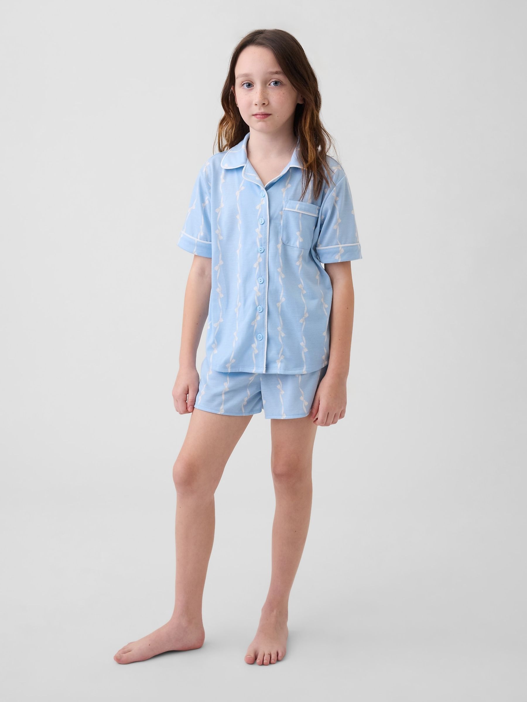 Blue Bow Pyjamas Short Set - Image 1 of 4