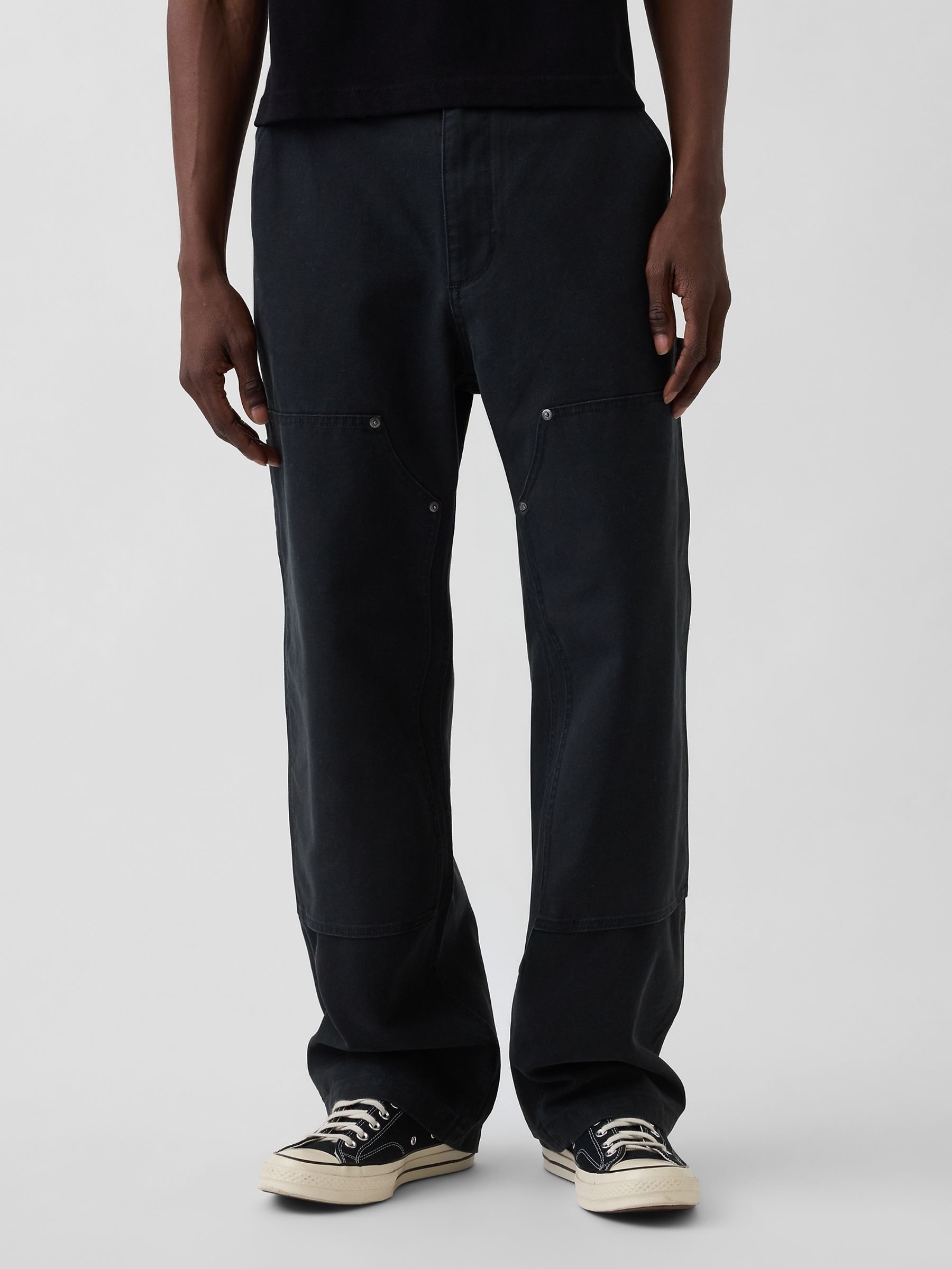 Black 90s Loose Canvas Double-Knee Carpenter Trousers - Image 1 of 5