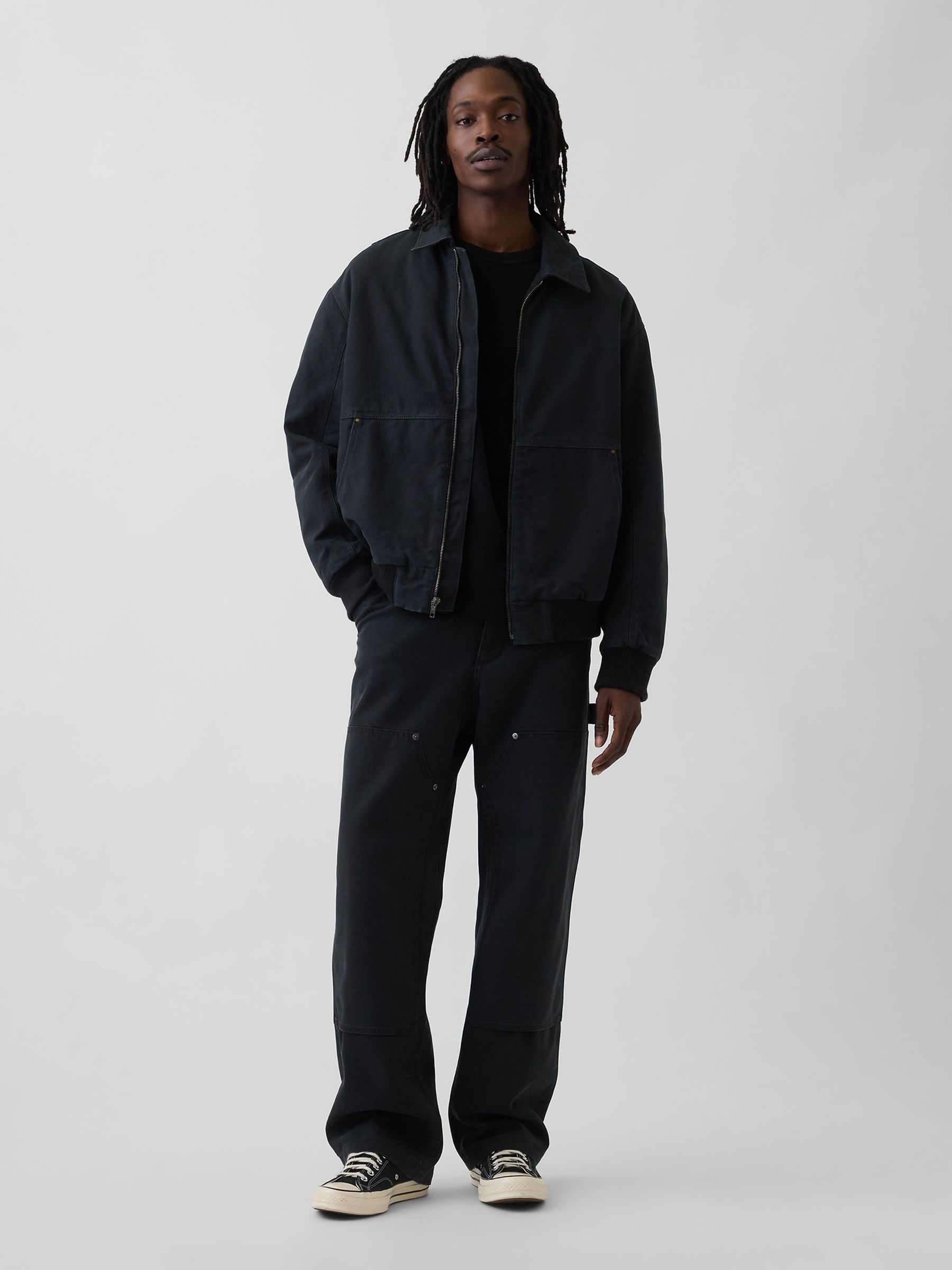 Black 90s Loose Canvas Double-Knee Carpenter Trousers - Image 3 of 5