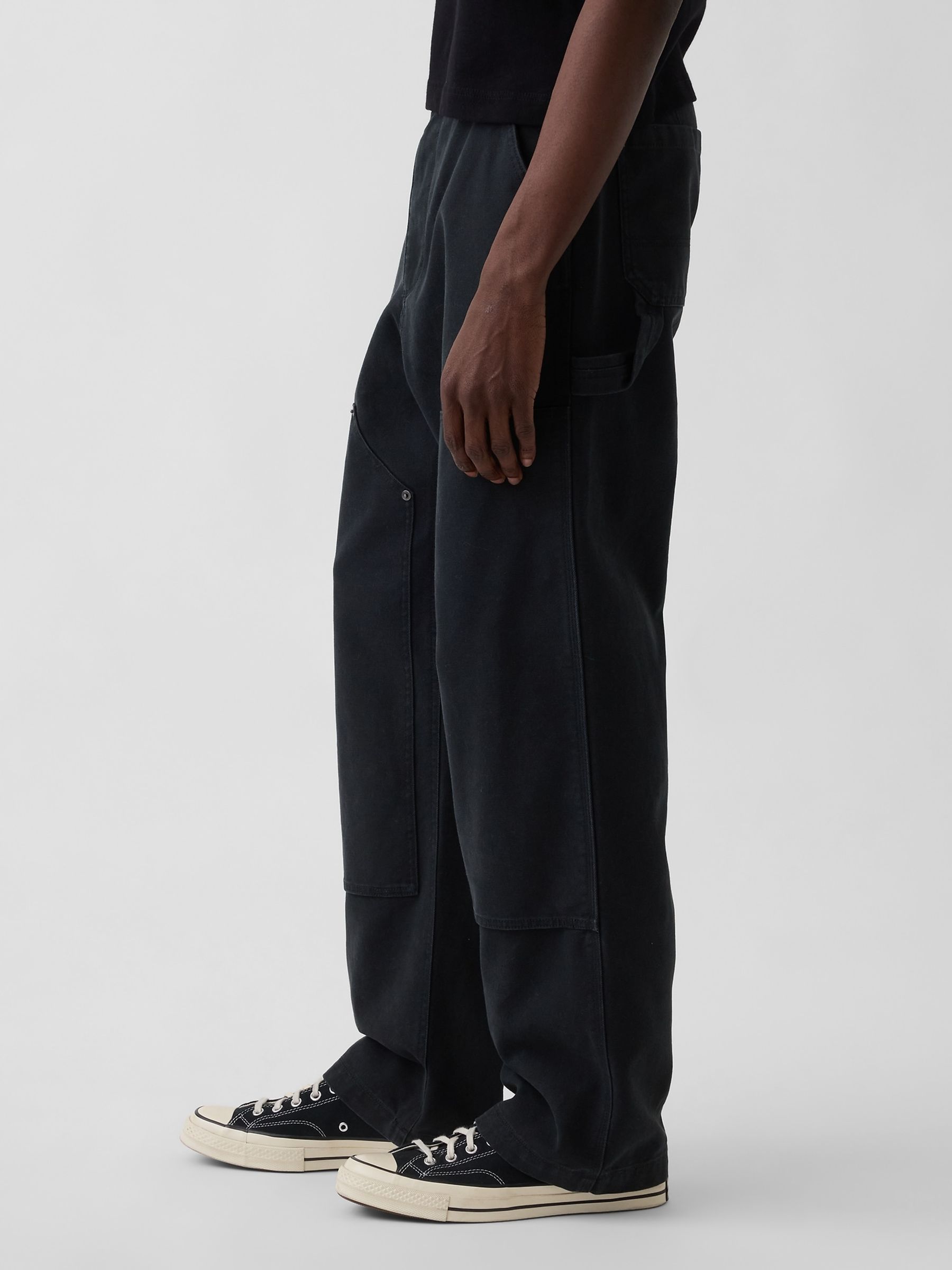 Black 90s Loose Canvas Double-Knee Carpenter Trousers - Image 4 of 5
