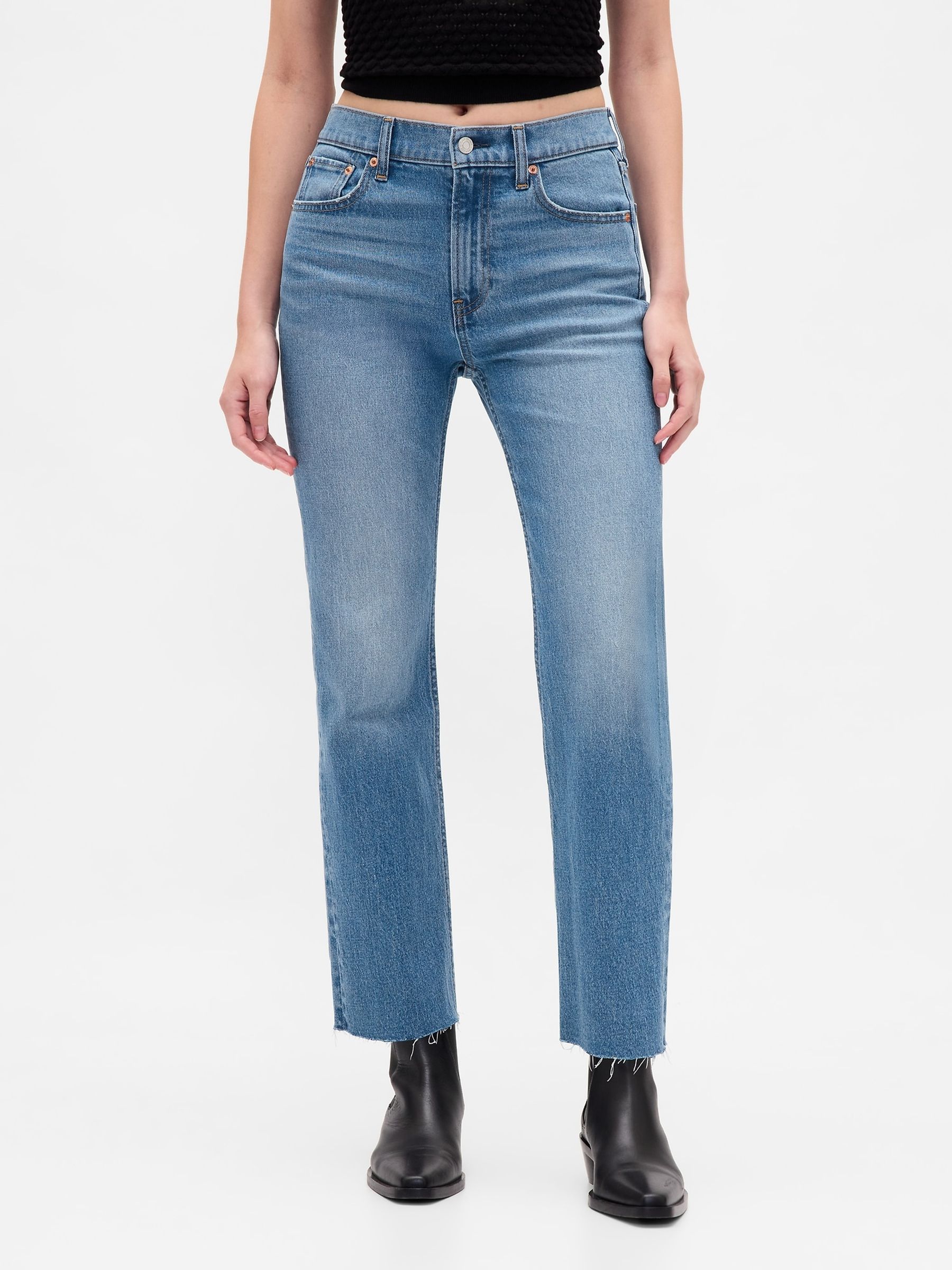 Medium Indigo High Waisted '90s Slim Straight Crop Jeans - Image 1 of 6