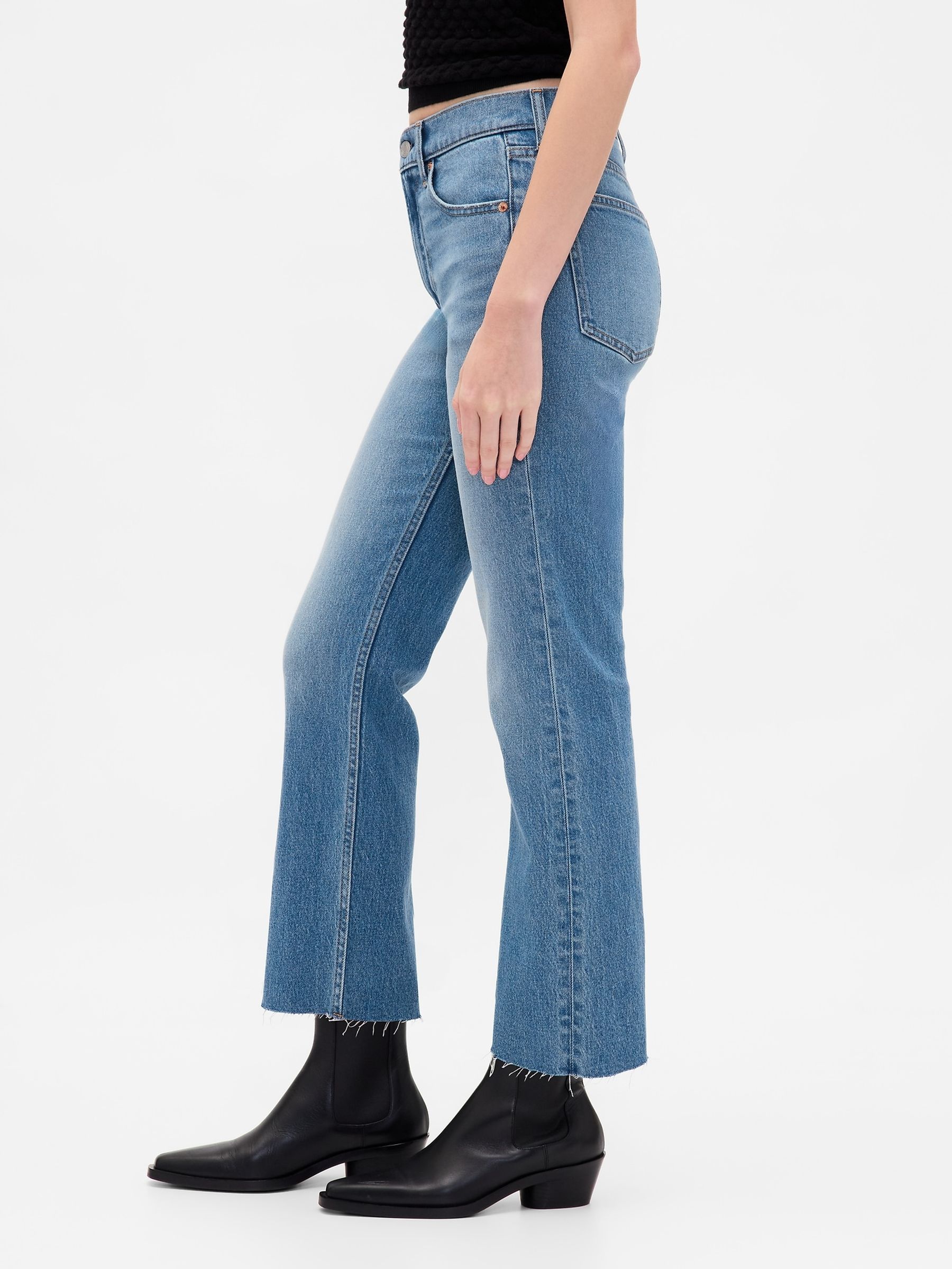 Medium Indigo High Waisted '90s Slim Straight Crop Jeans - Image 4 of 6