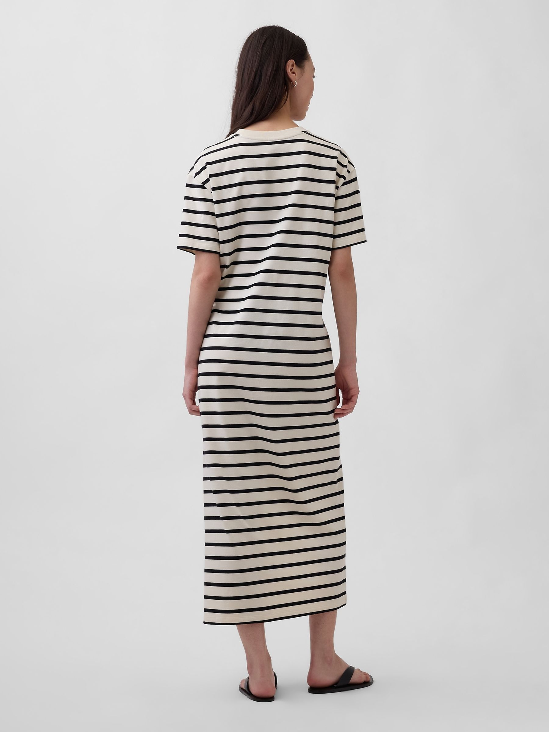 White Striped Heavyweight Oversized Maxi T-Shirt Dress - Image 2 of 4