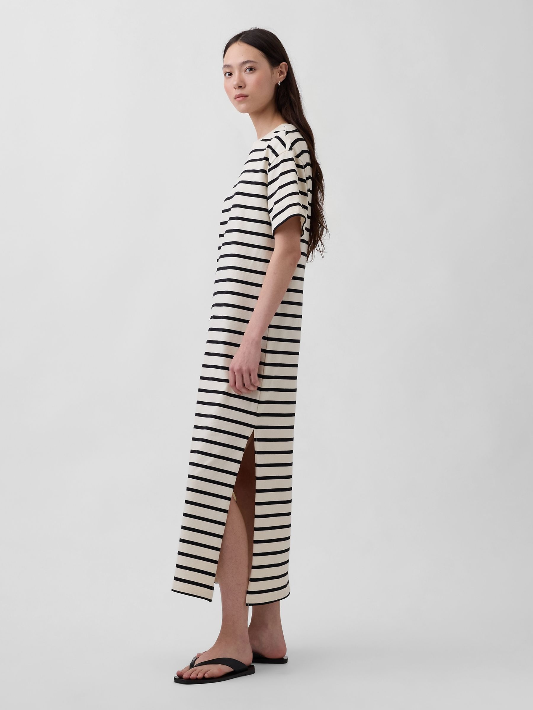 White Striped Heavyweight Oversized Maxi T-Shirt Dress - Image 3 of 4