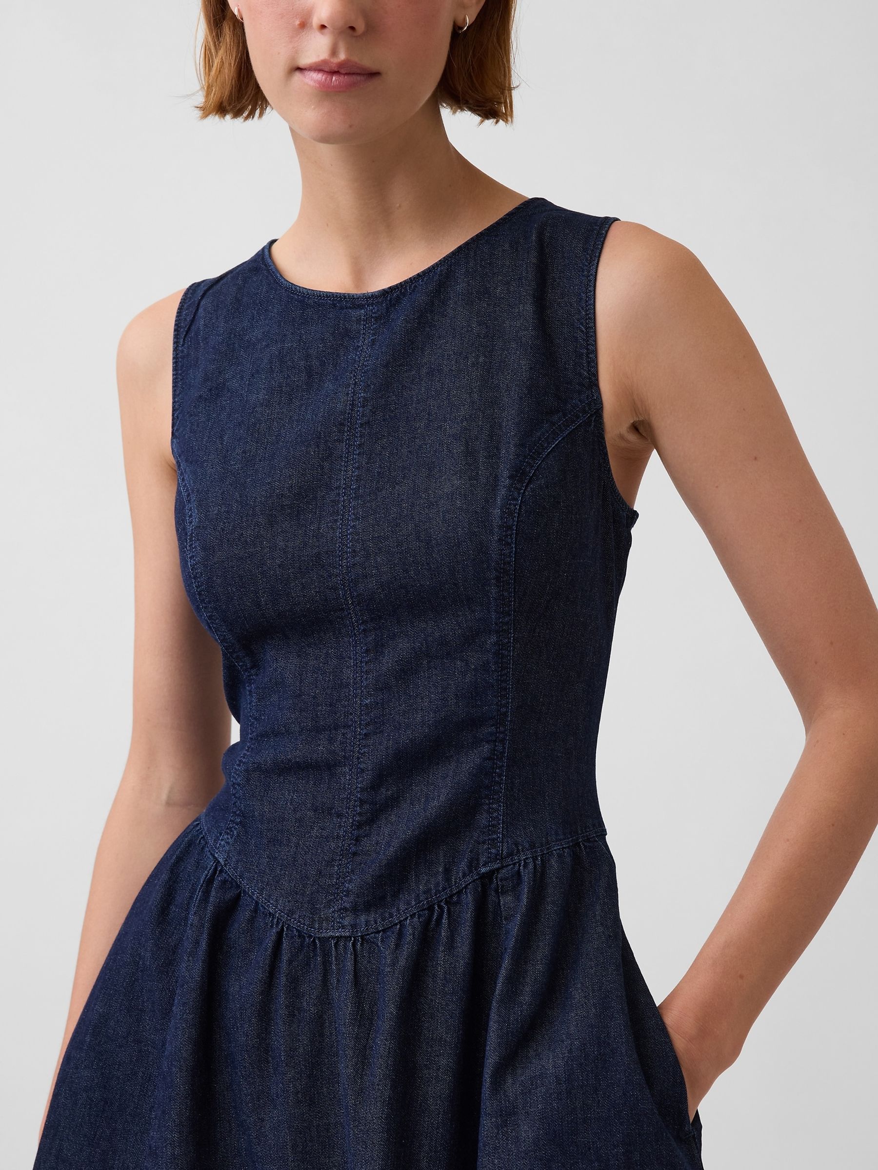 Dark Wash Denim Drop-Waist Midi Dress - Image 4 of 4
